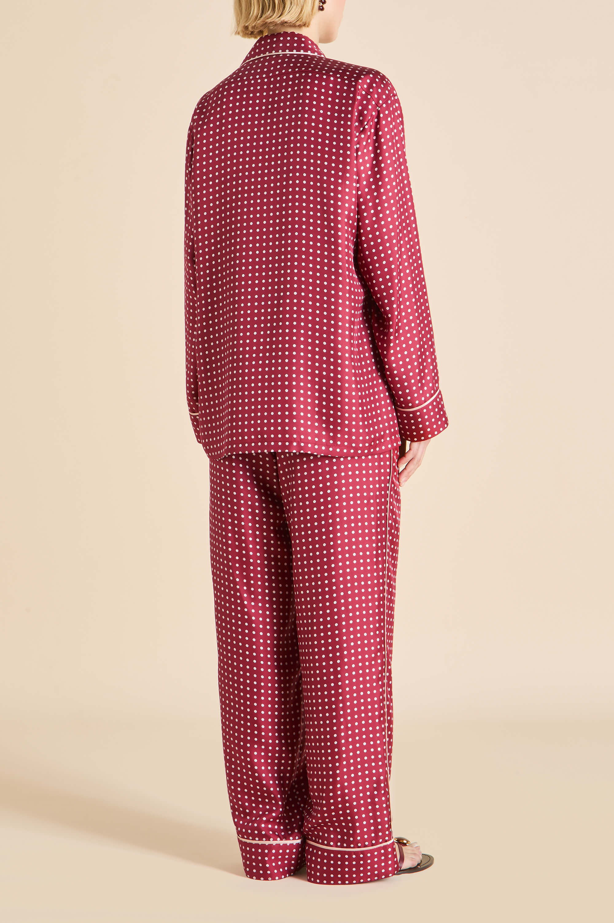 Yves Palazzo Burgundy Polka Dot Pajamas in Silk Twill