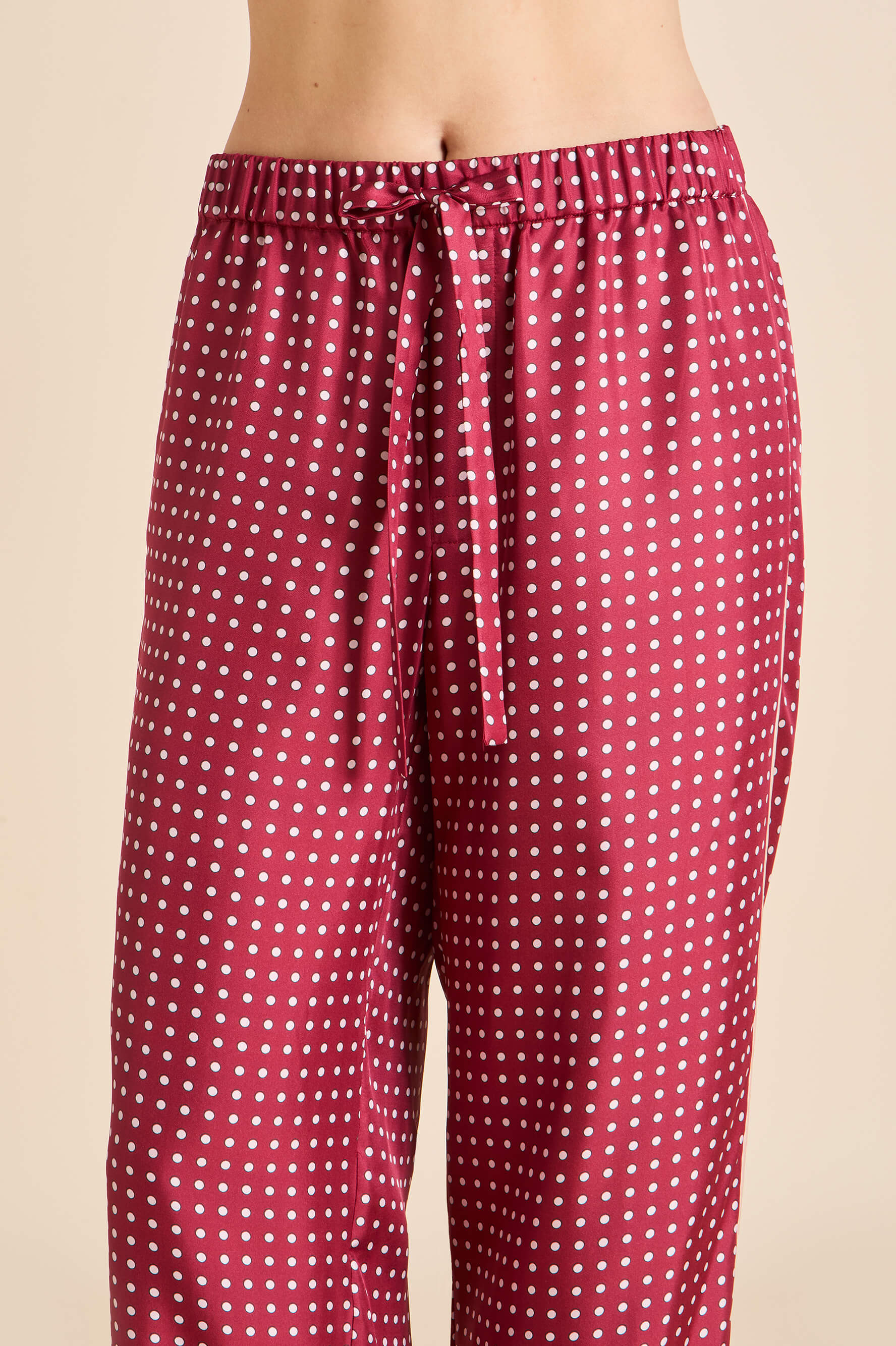 Yves Palazzo Burgundy Polka Dot Pyjamas in Silk Twill
