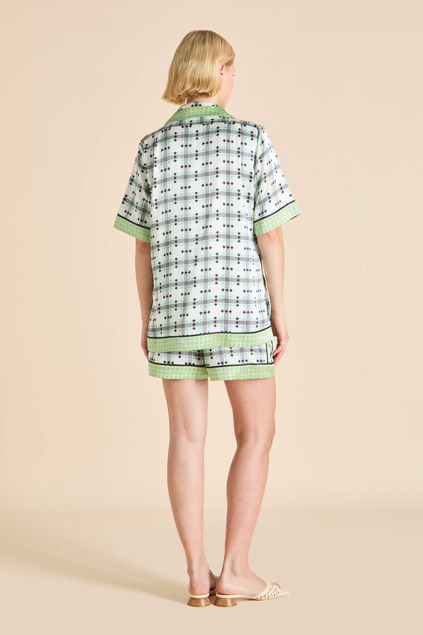Zelda Cini Green Geometric Pyjamas in Silk Satin