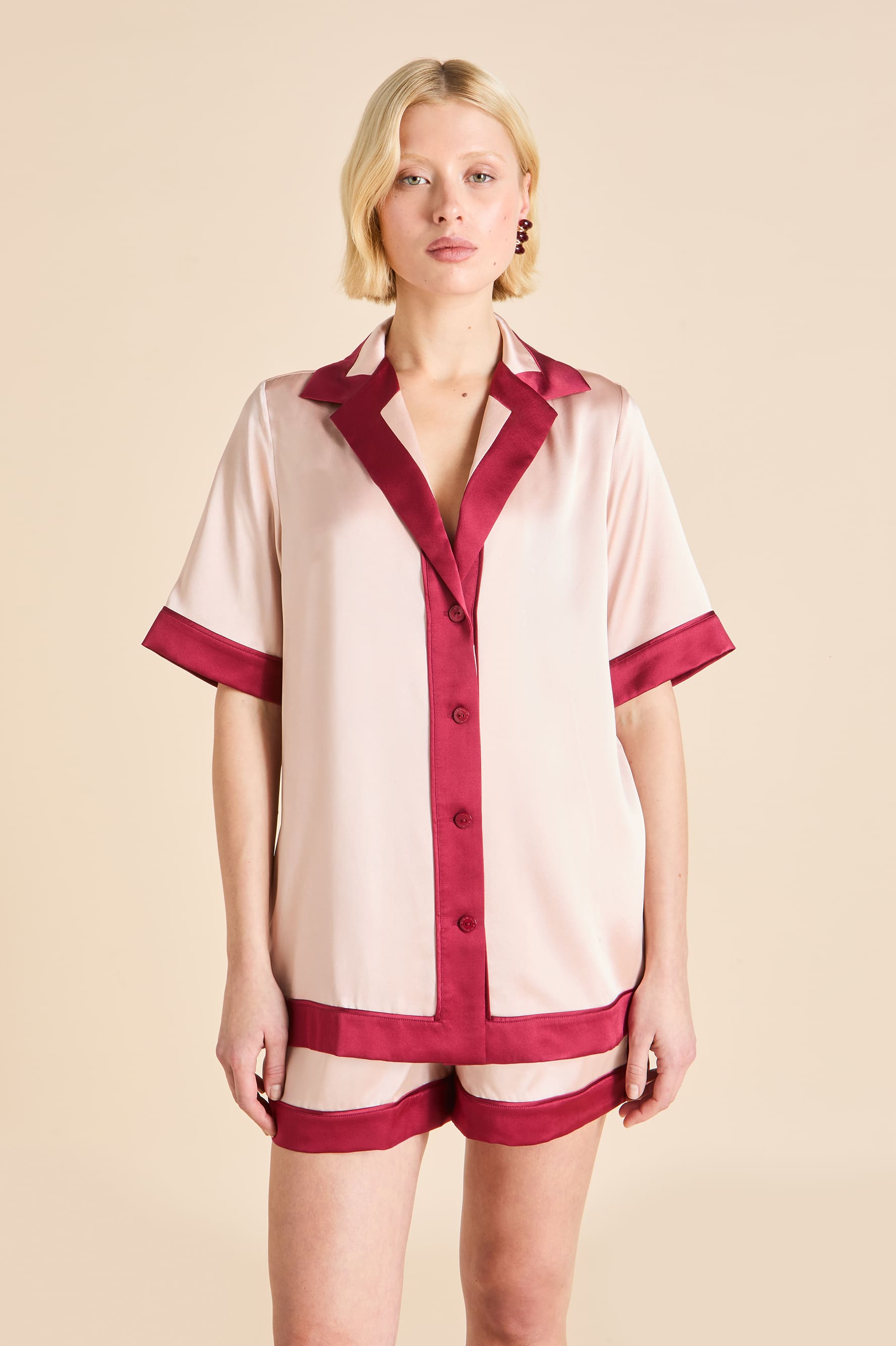 zelda rose pink pyjamas in silk satin 