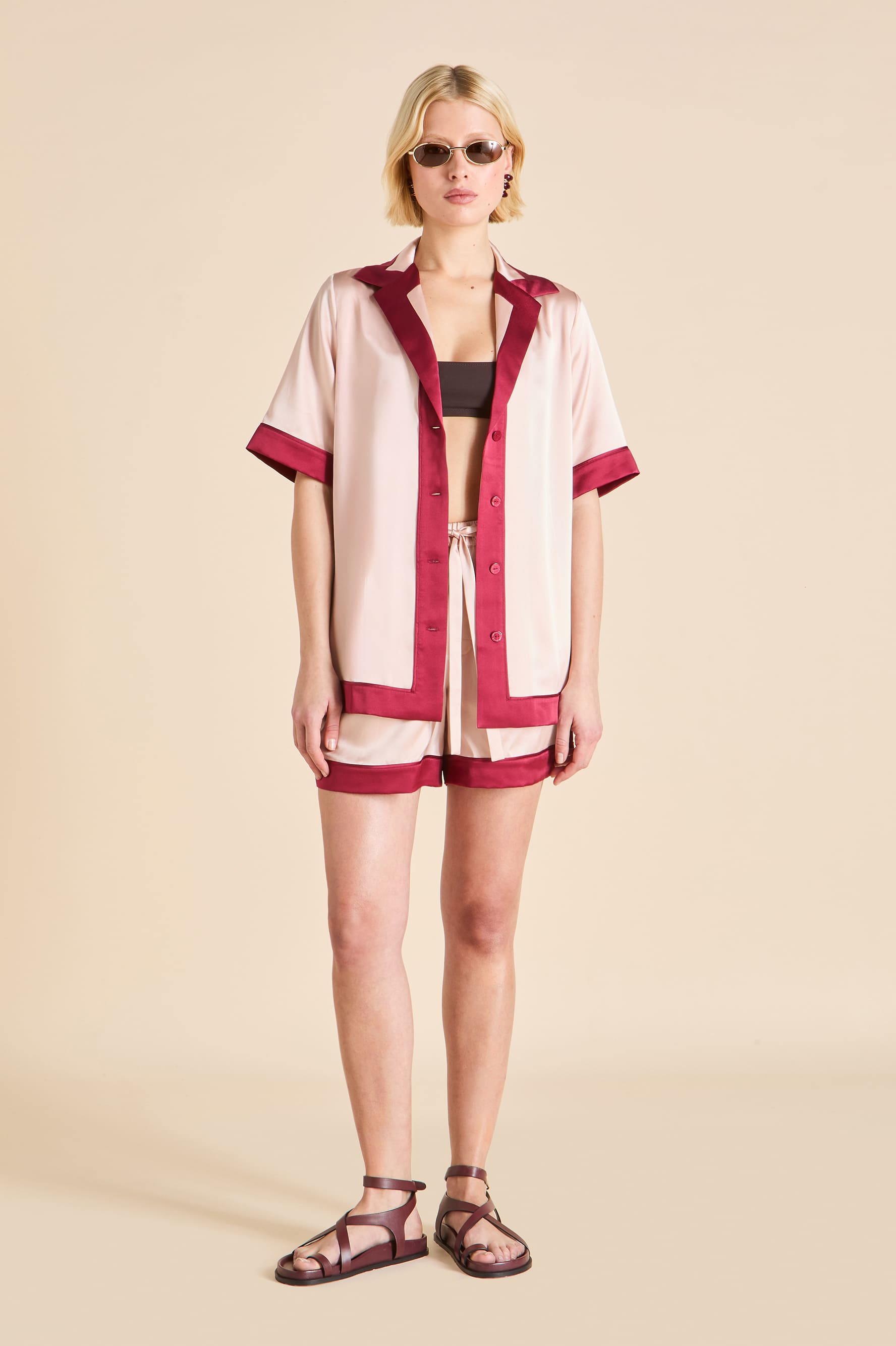 zelda rose pink pyjamas in silk satin 