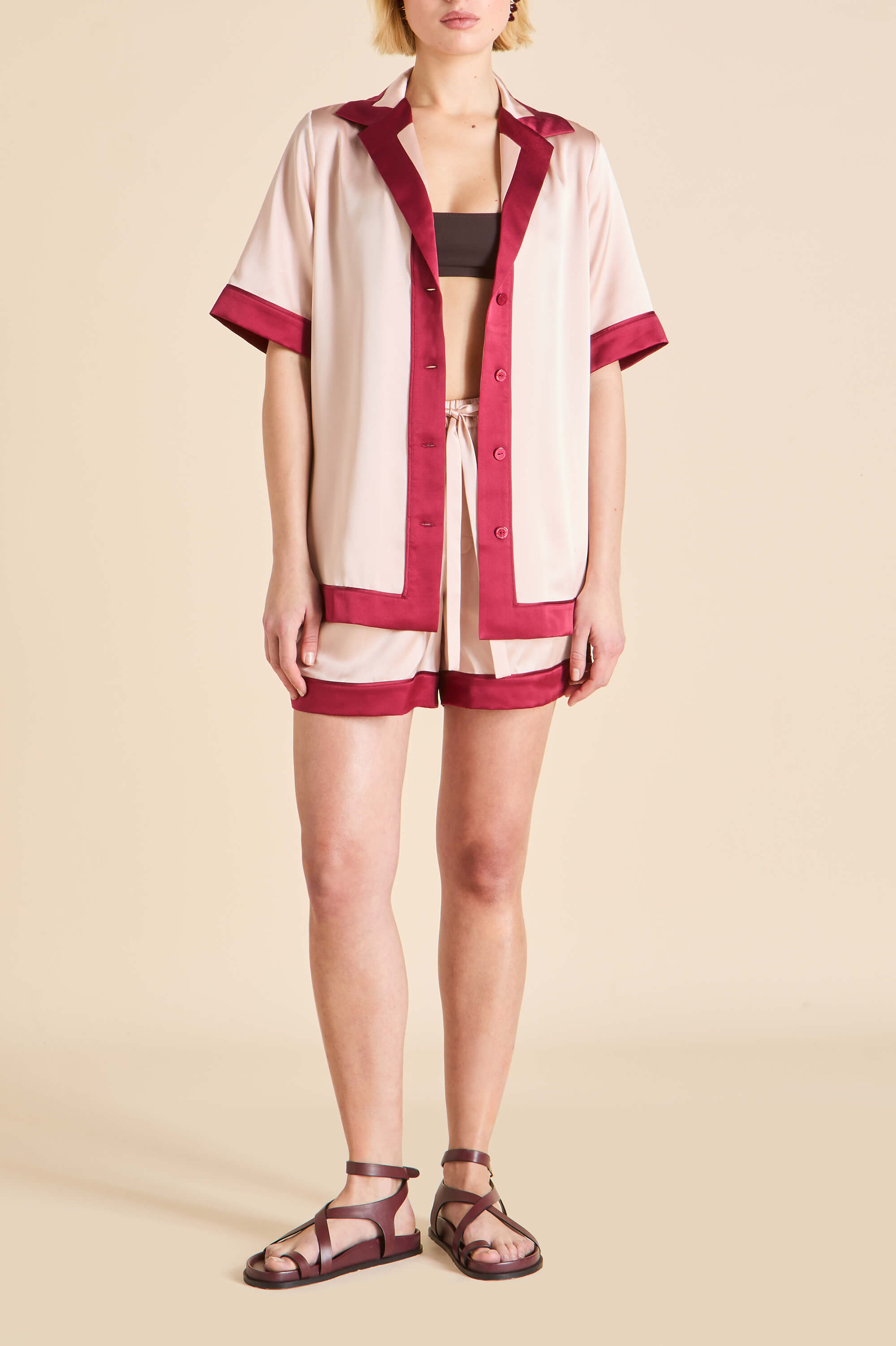 Zelda Rose Pink Pyjamas in Silk Satin