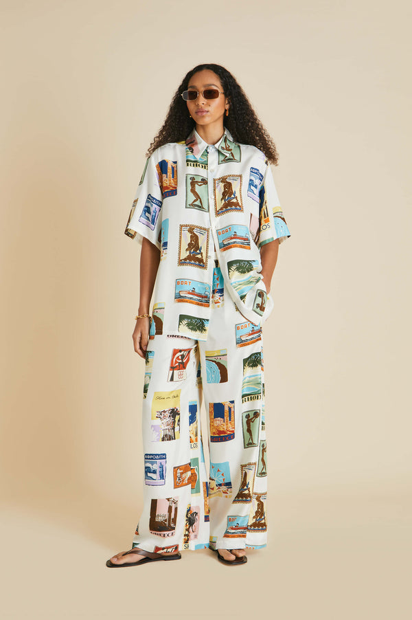 Alabama Cadmus Ivory Postcard Pyjamas in Silk Twill