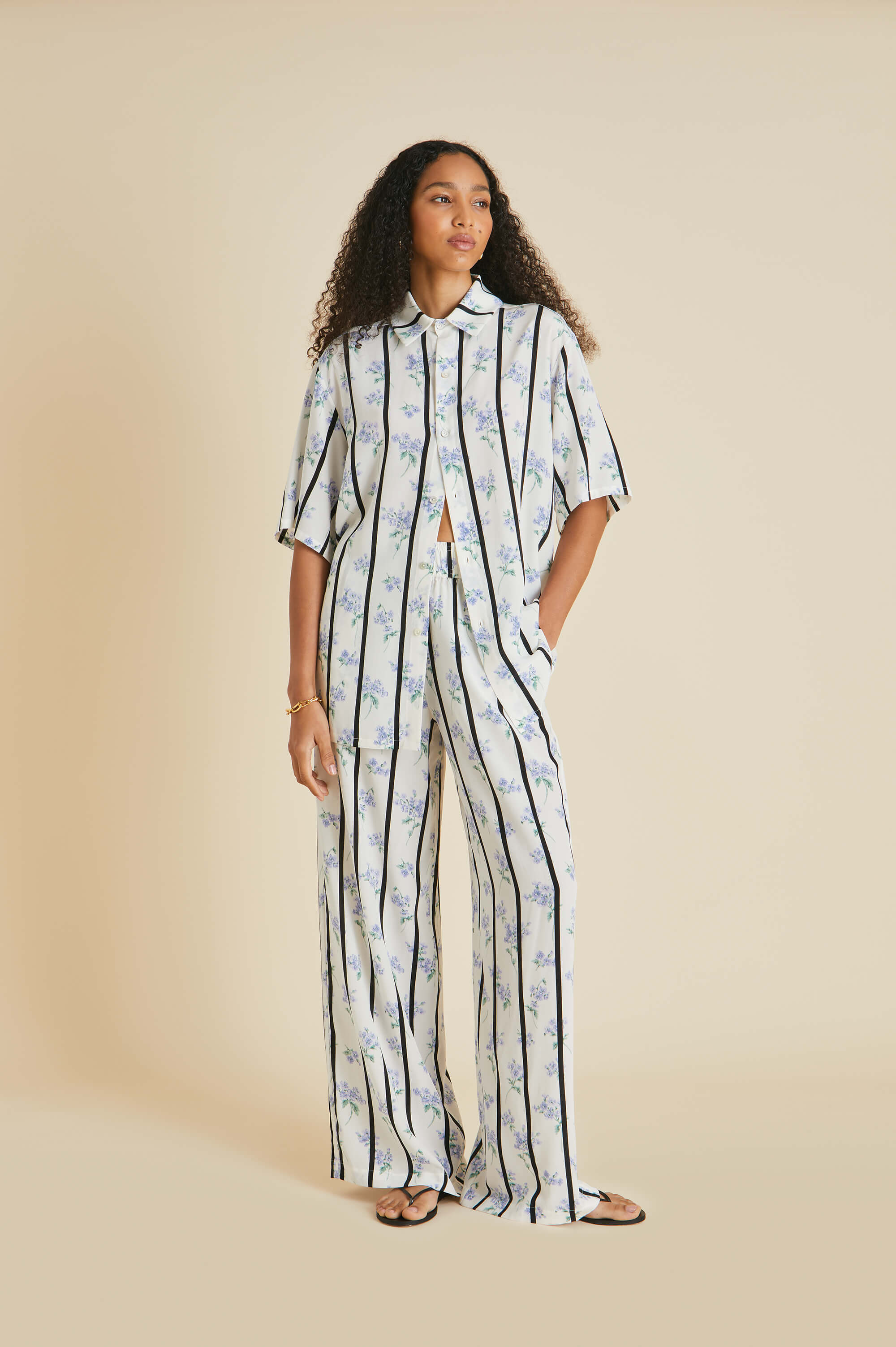 Alabama Hypnos Ivory Stripe Pyjamas in Silk Crêpe de Chine