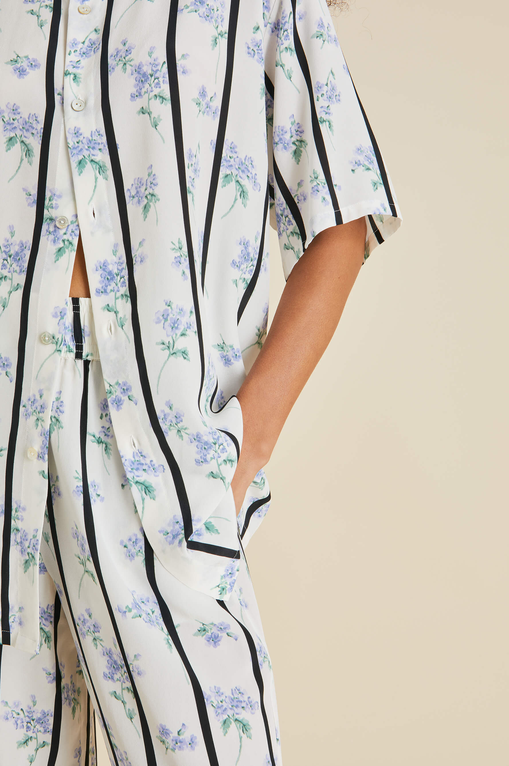 alabama hypnos ivory stripe pajamas in silk crêpe de chine 
