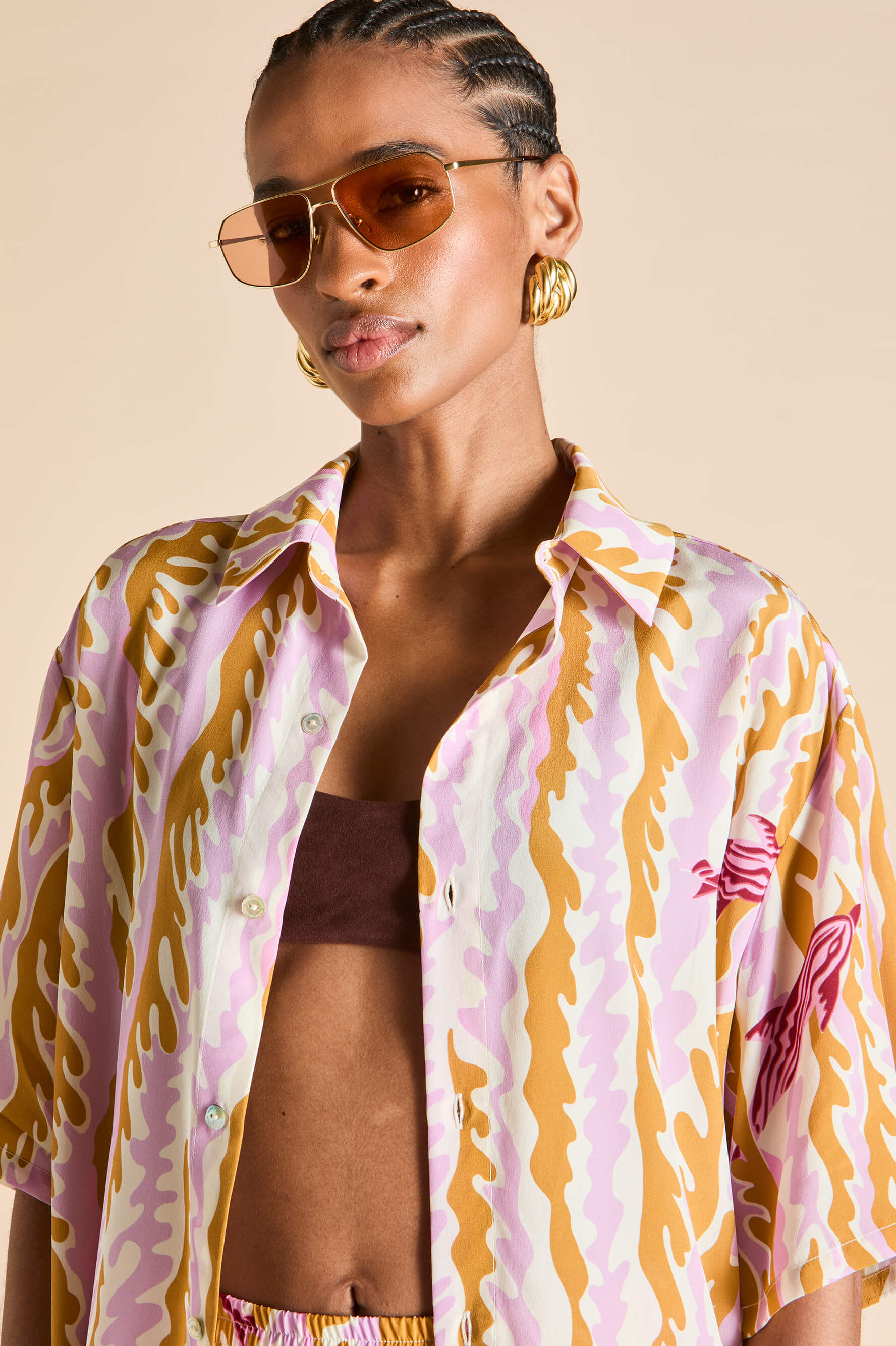 Alabama Mira Pink Wave Pyjamas in Silk Crêpe de Chine