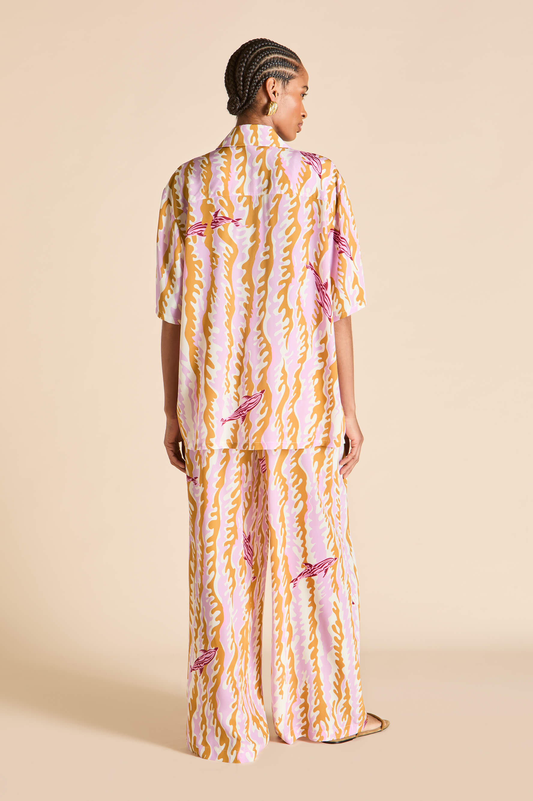 Alabama Mira Pink Wave Pyjamas in Silk Crêpe de Chine