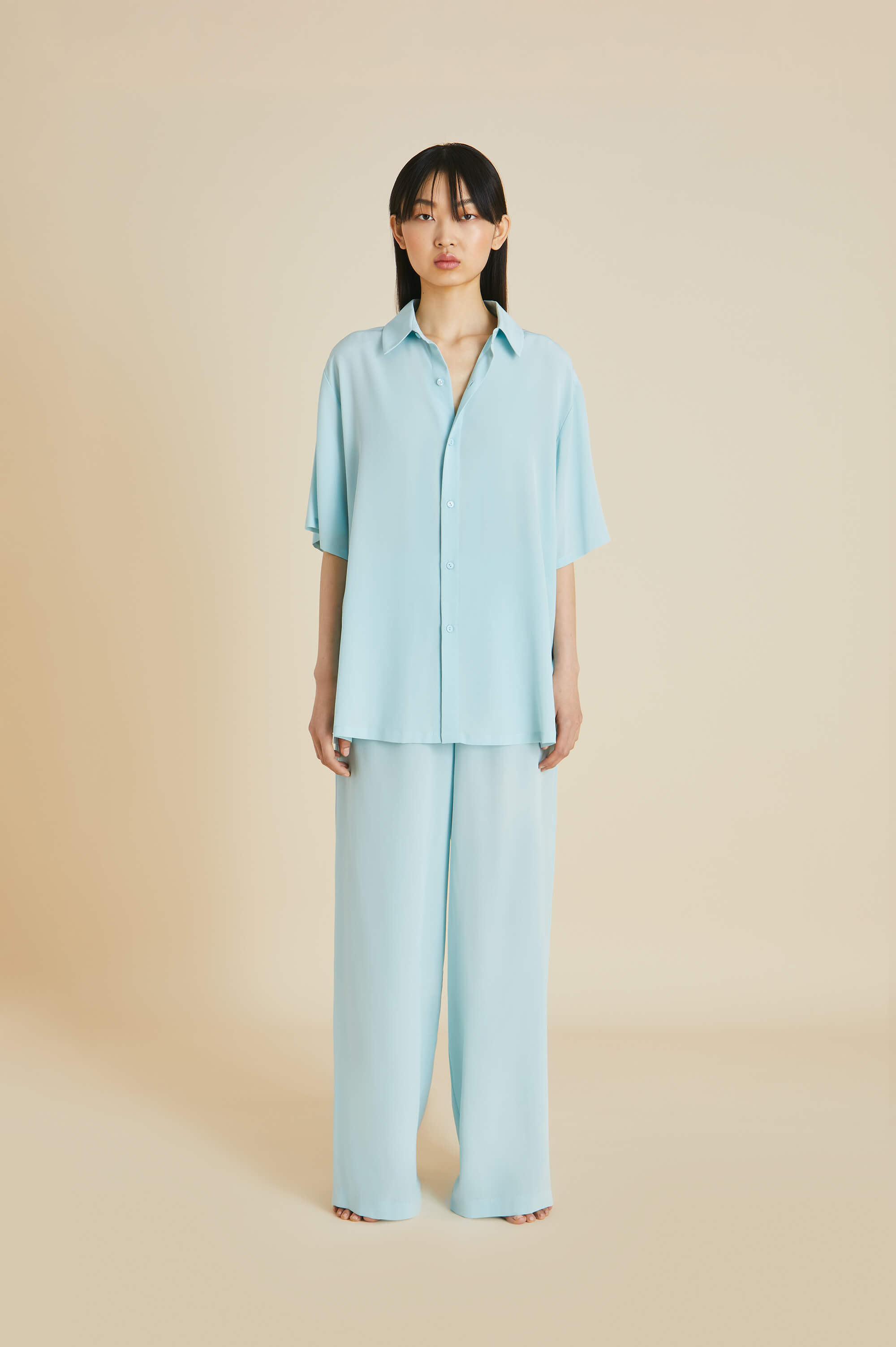 alabama blue pyjamas in silk crêpe de chine