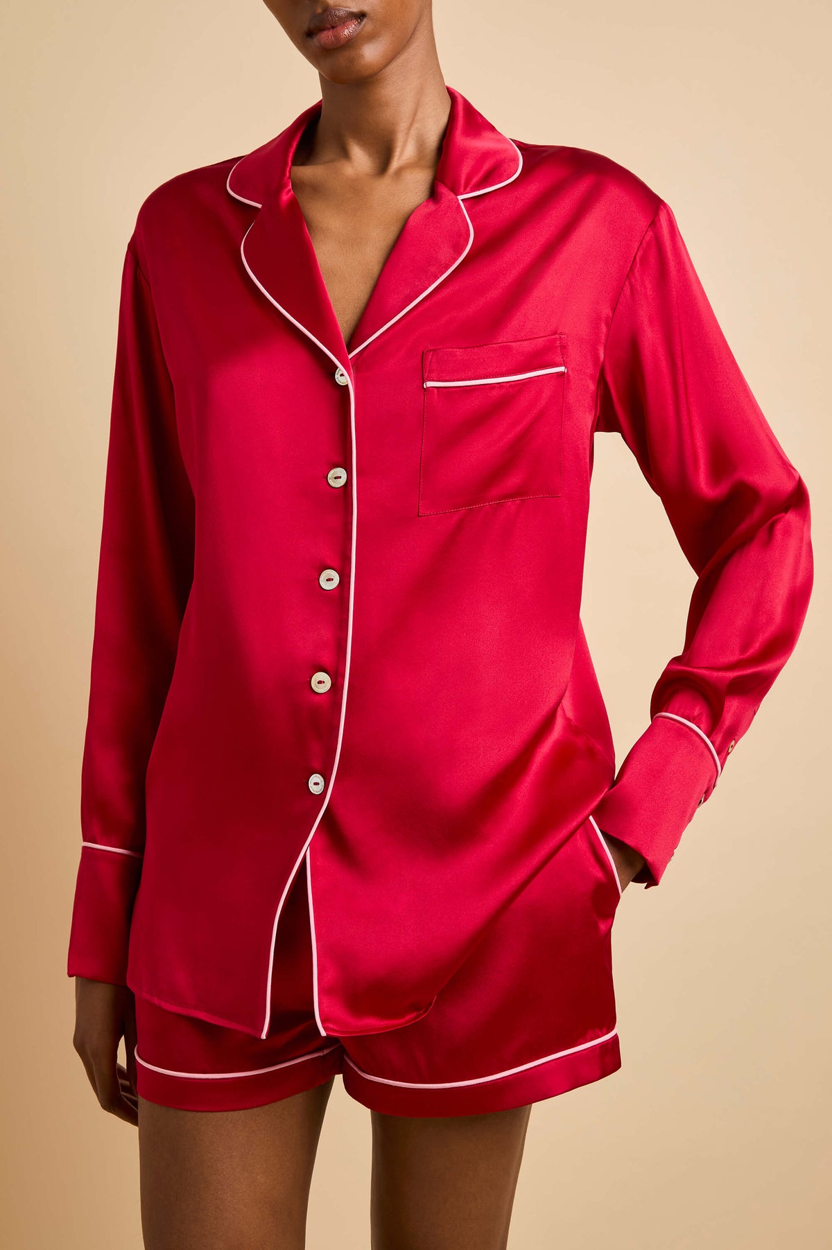 alba adeline red pyjamas in silk satin 