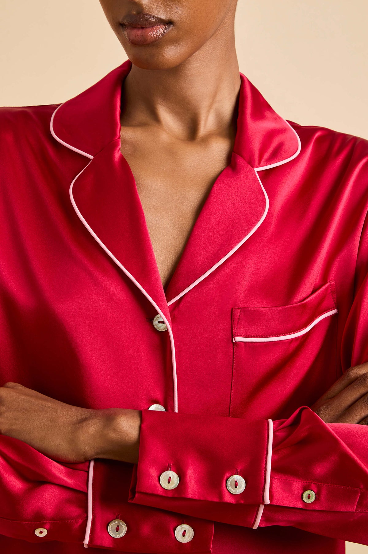 Alba Adeline Red Pajamas in Silk Satin