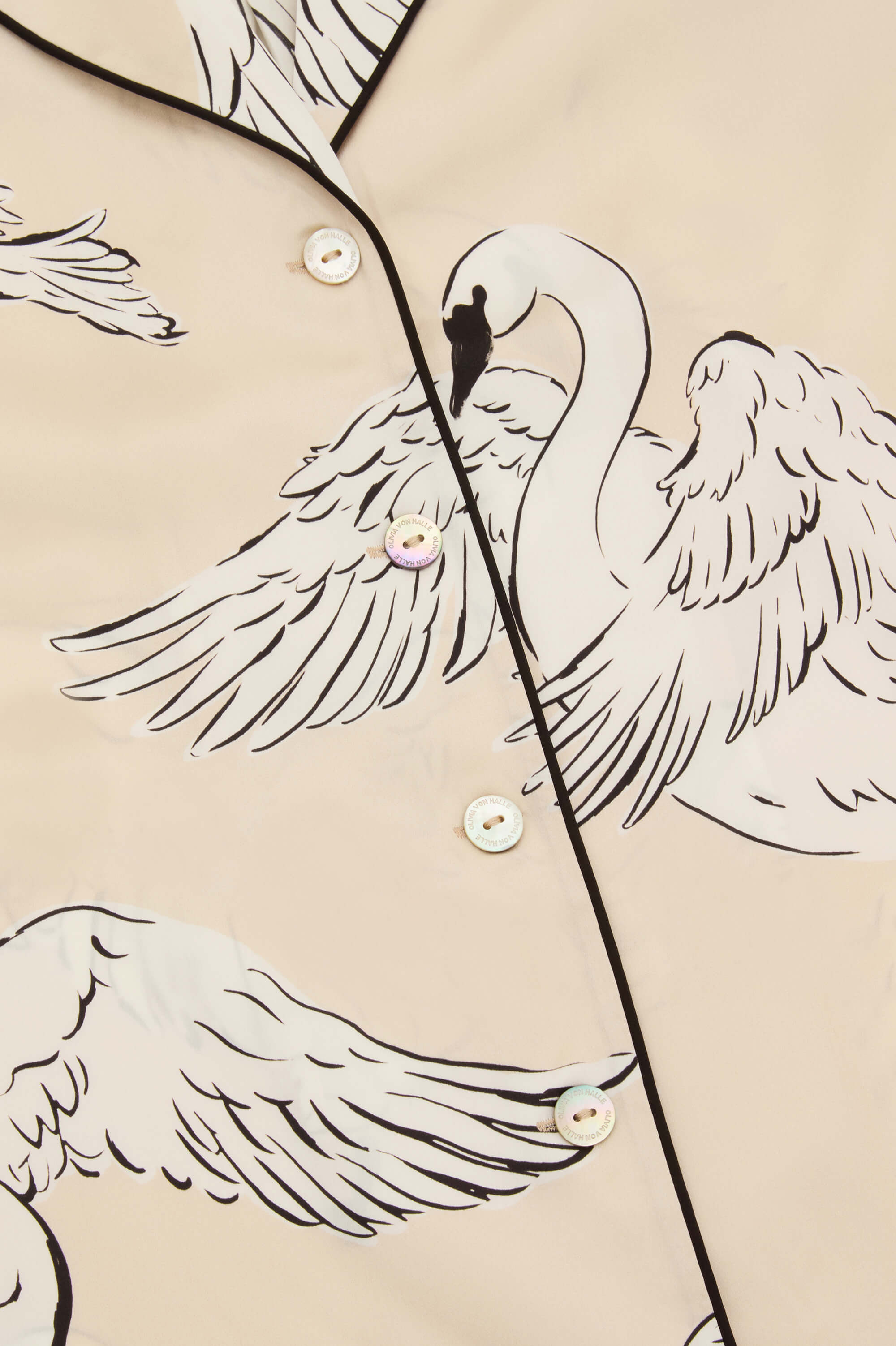 Alba Blanca Cream Swan Pyjamas in Silk Satin