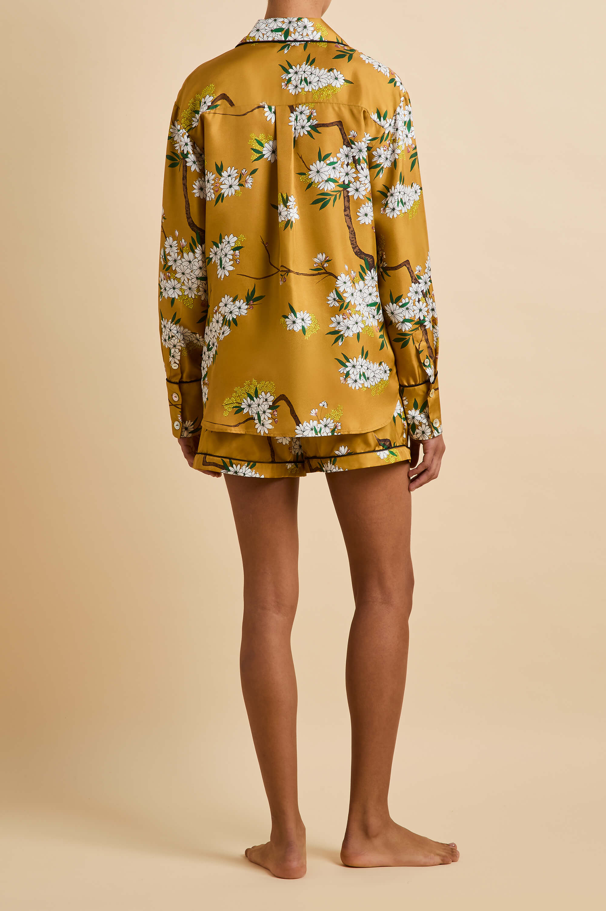 Alba Carmena Yellow Blossom Pyjamas in Silk Twill