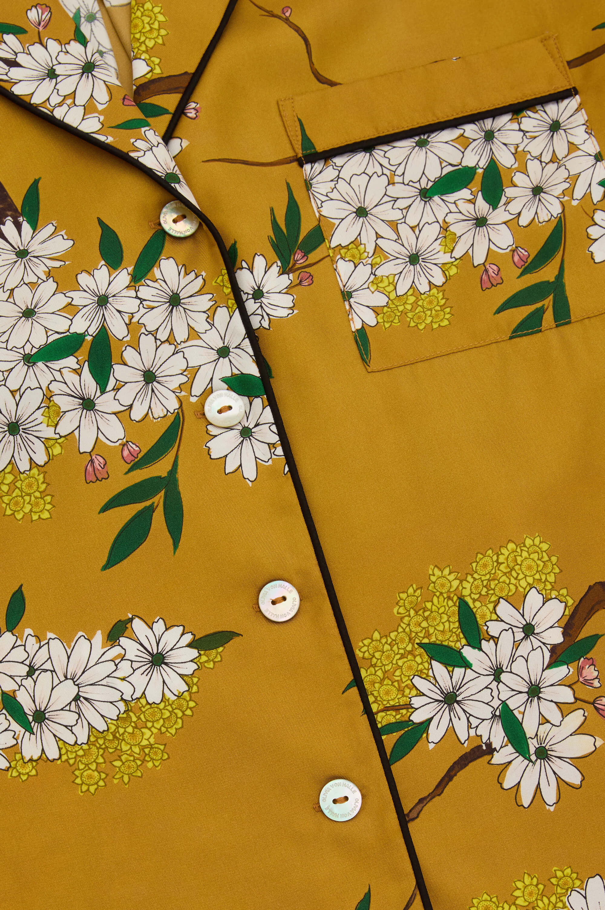 Alba Carmena Yellow Blossom Pyjamas in Silk Twill