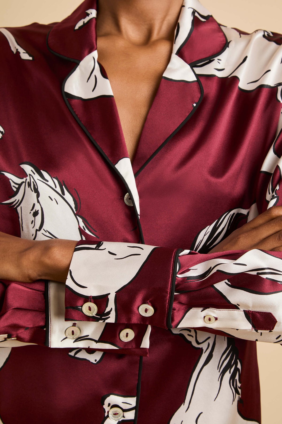 Alba Carmine Red Horse Pyjamas in Silk Satin