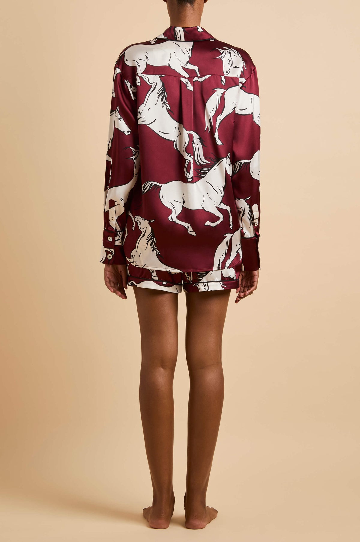 Alba Carmine Red Horse Pyjamas in Silk Satin