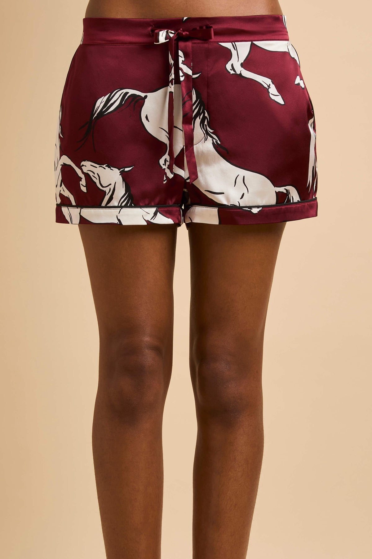 Alba Carmine Red Horse Pyjamas in Silk Satin