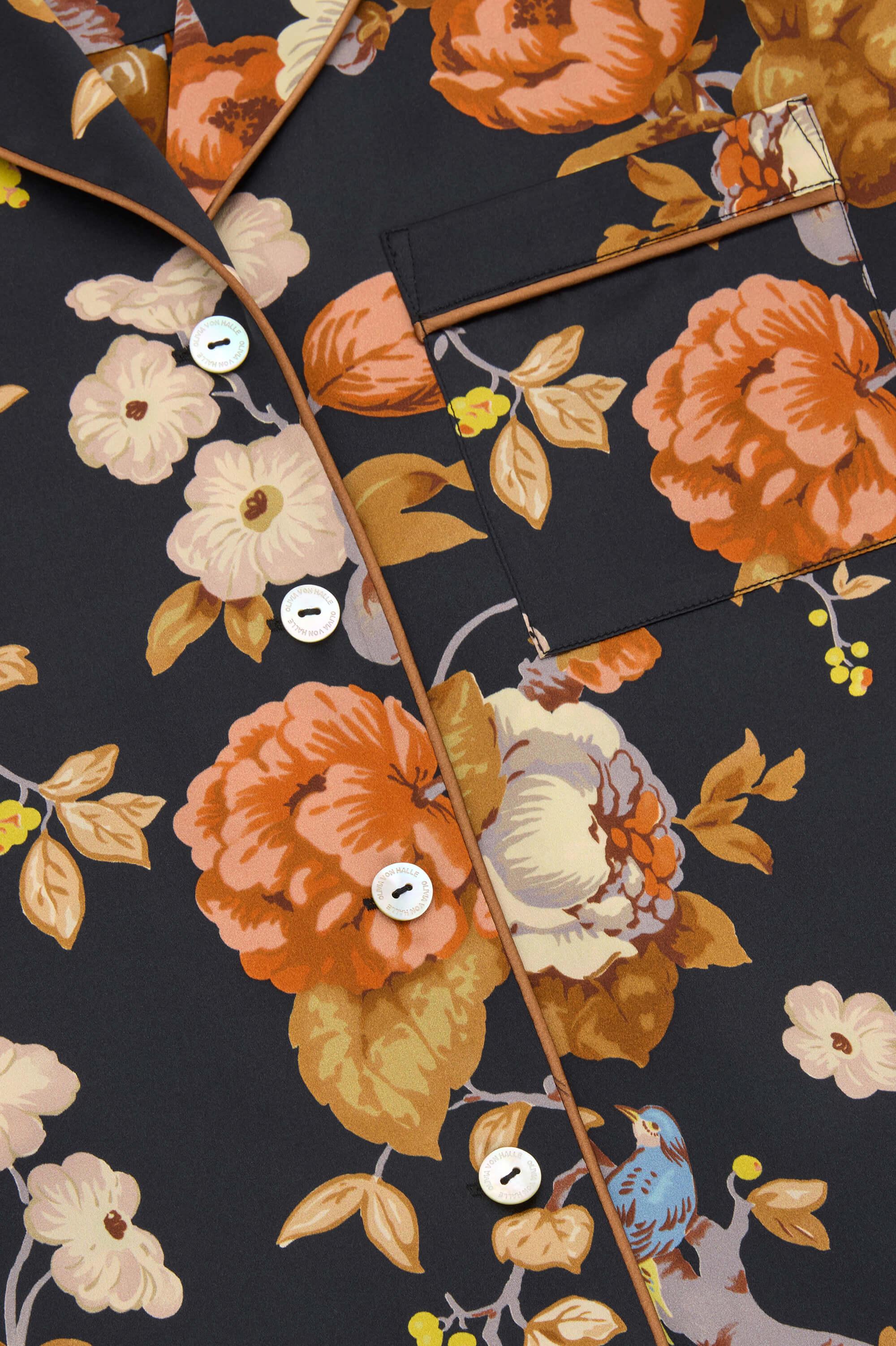 Alba Evora Black Floral Pajamas in Silk Satin