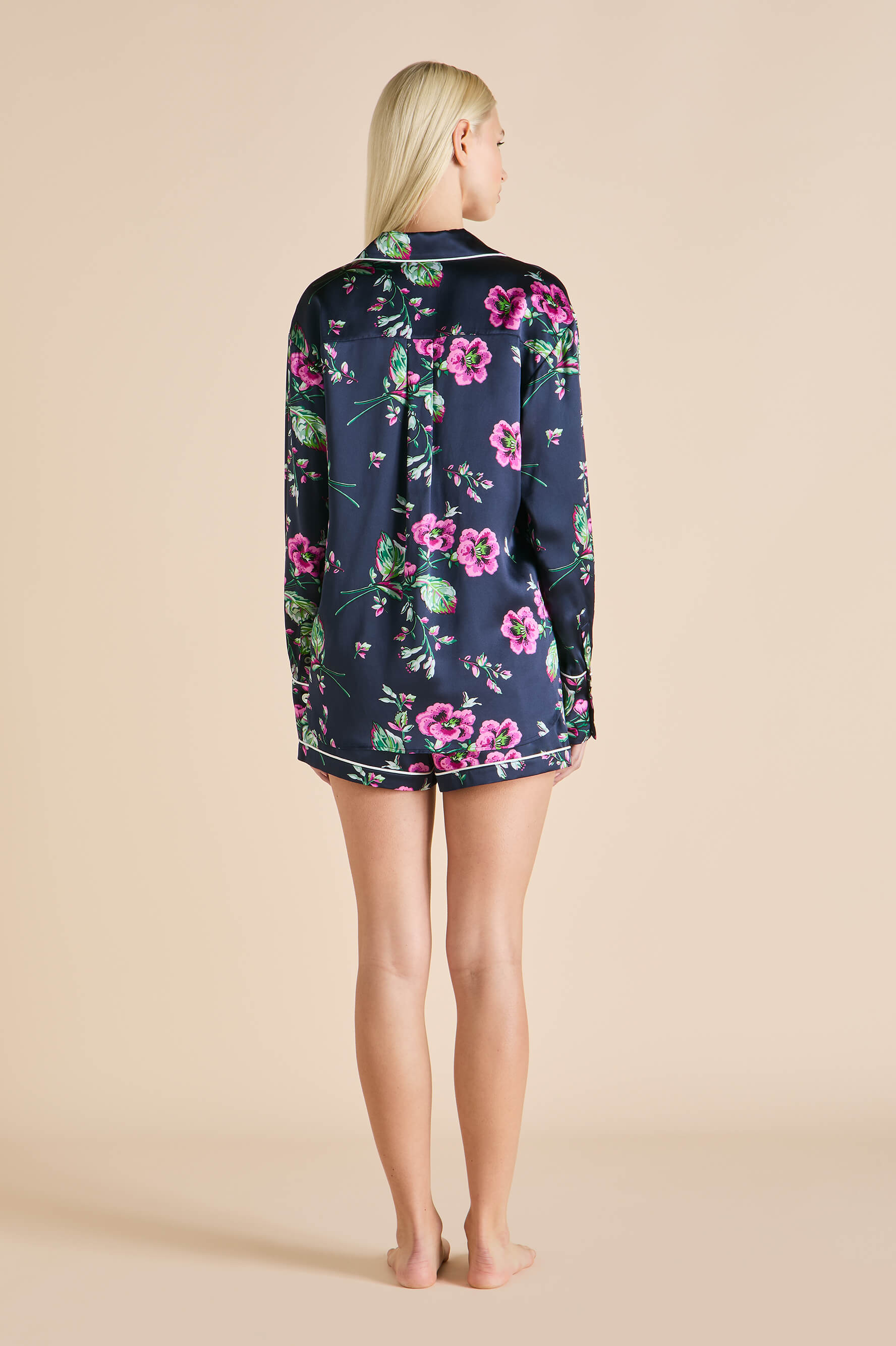 Alba Madison Navy Floral Pyjamas in Silk Satin