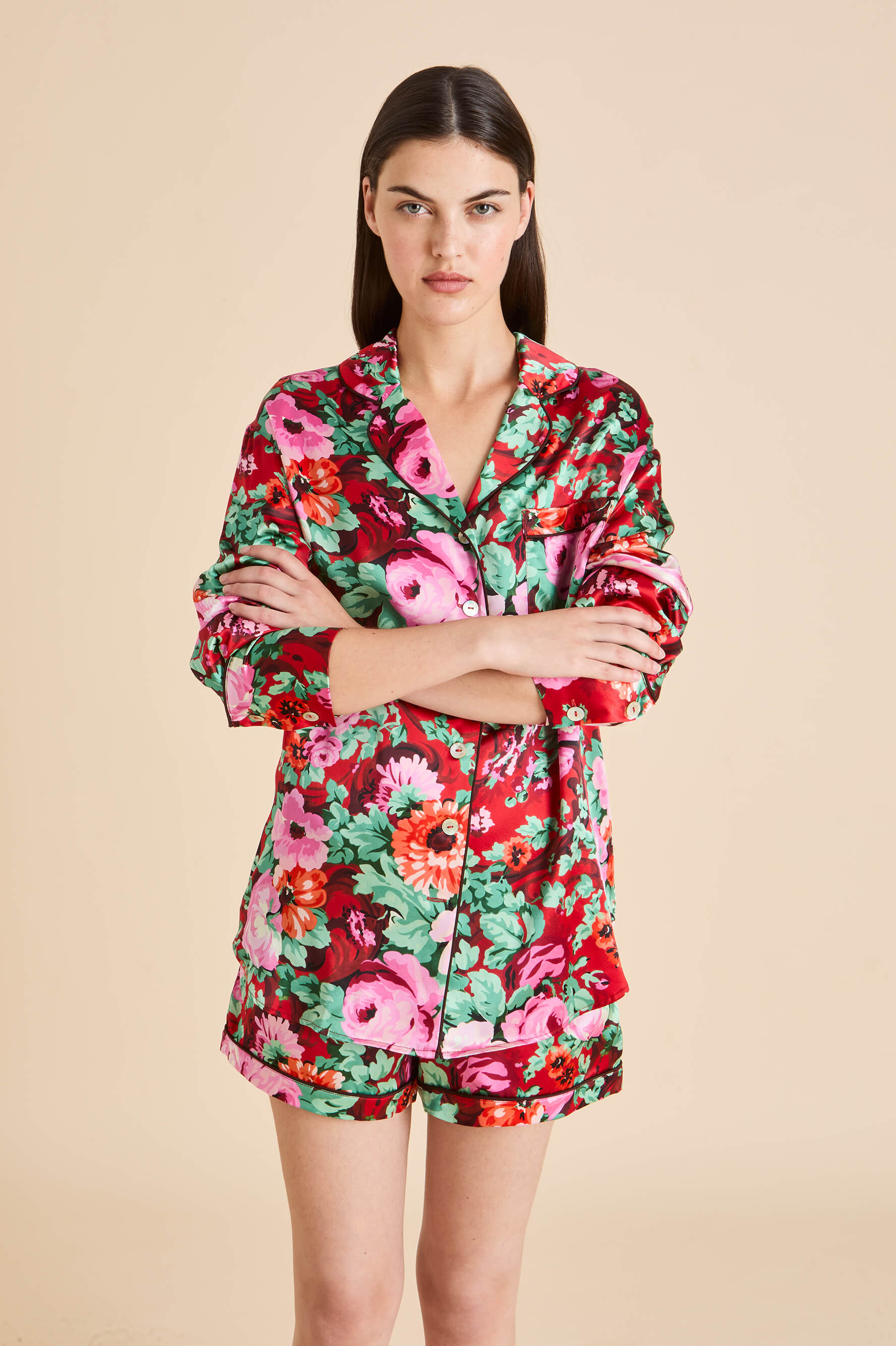 alba moulin red floral pyjamas in silk satin 