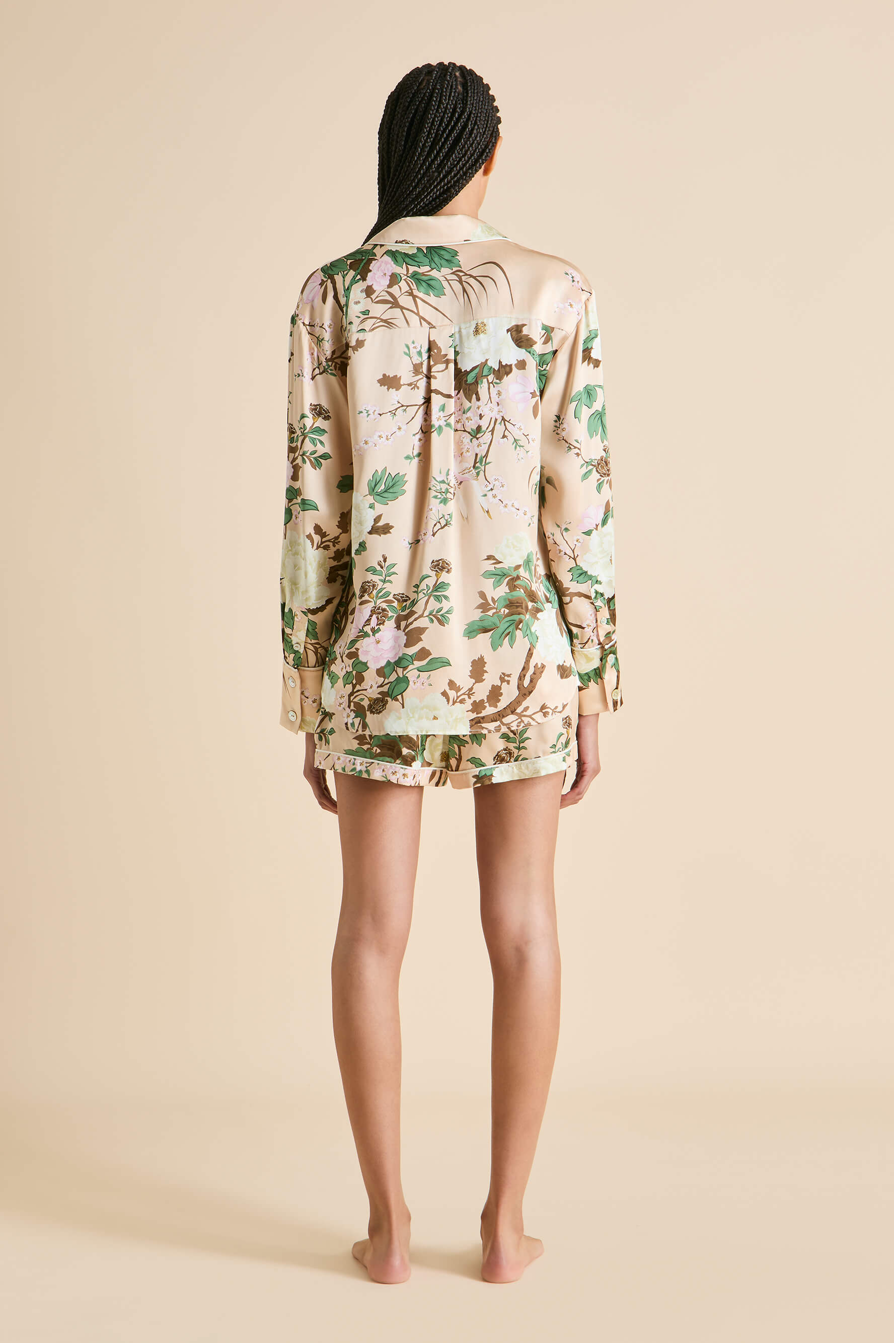 Alba Tirtoff Cream Floral Pyjamas in Silk Satin