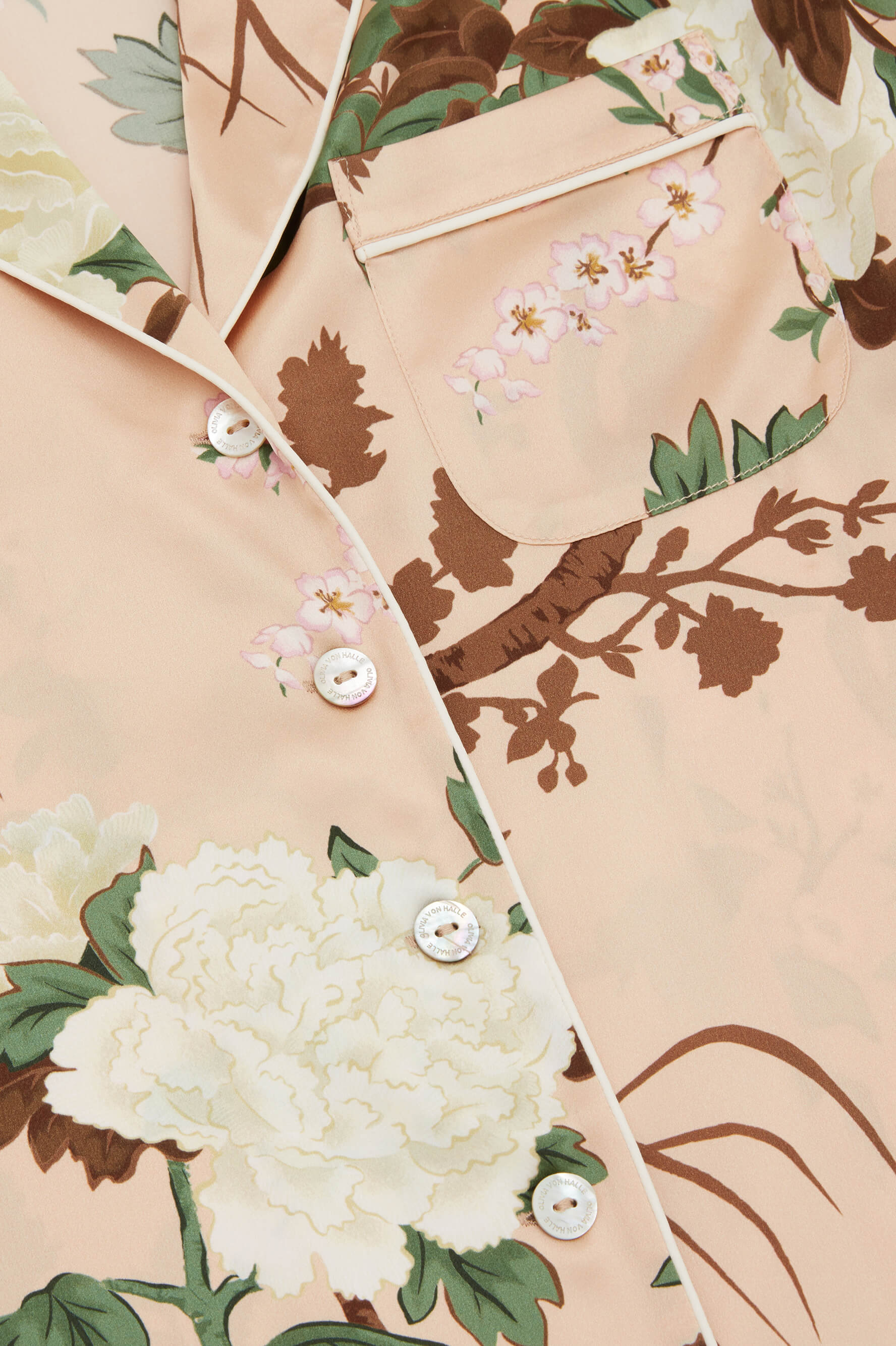 Alba Tirtoff Cream Floral Pyjamas in Silk Satin