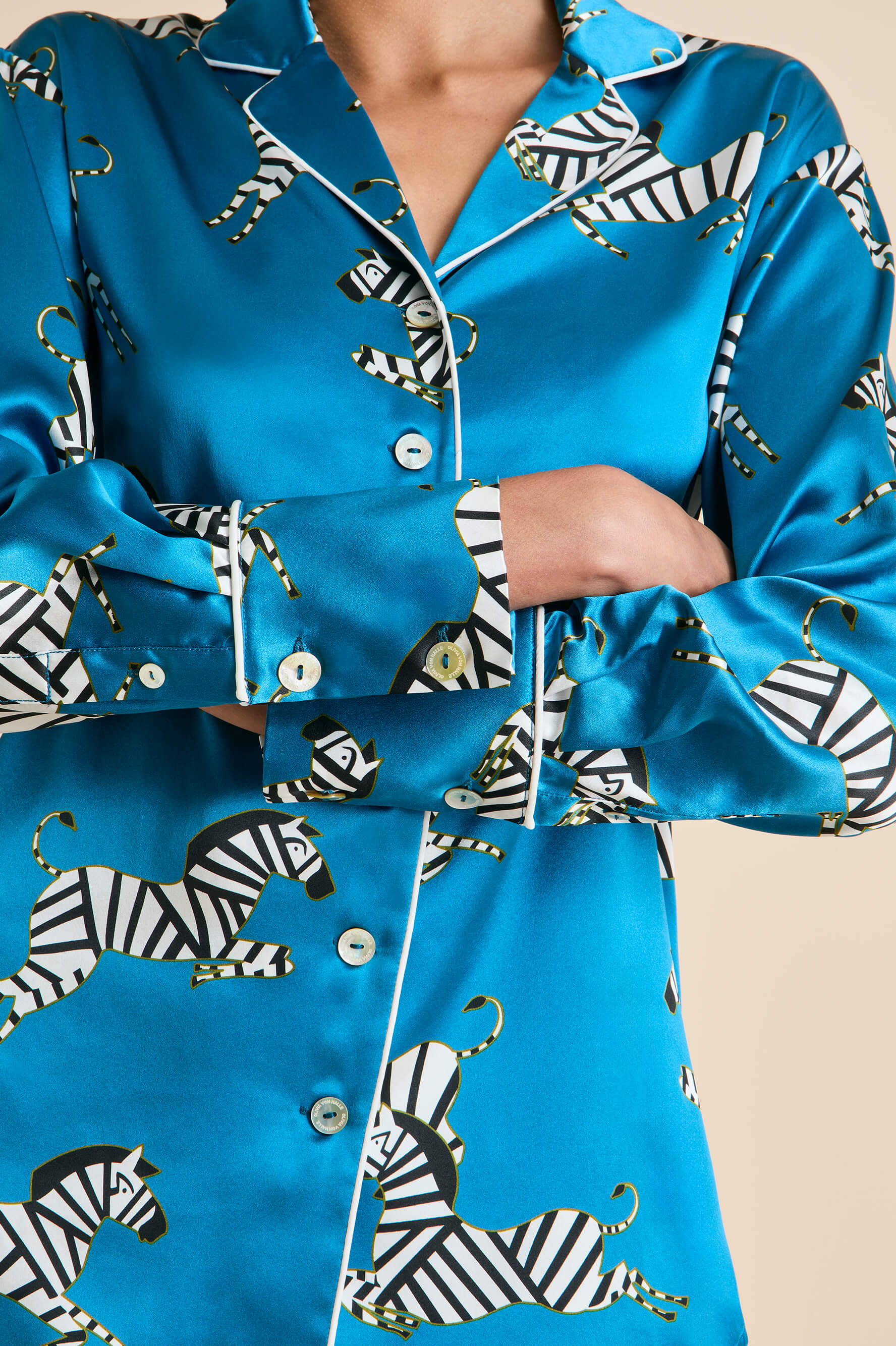 Alba Zora Blue Zebra Pyjamas in Silk Satin