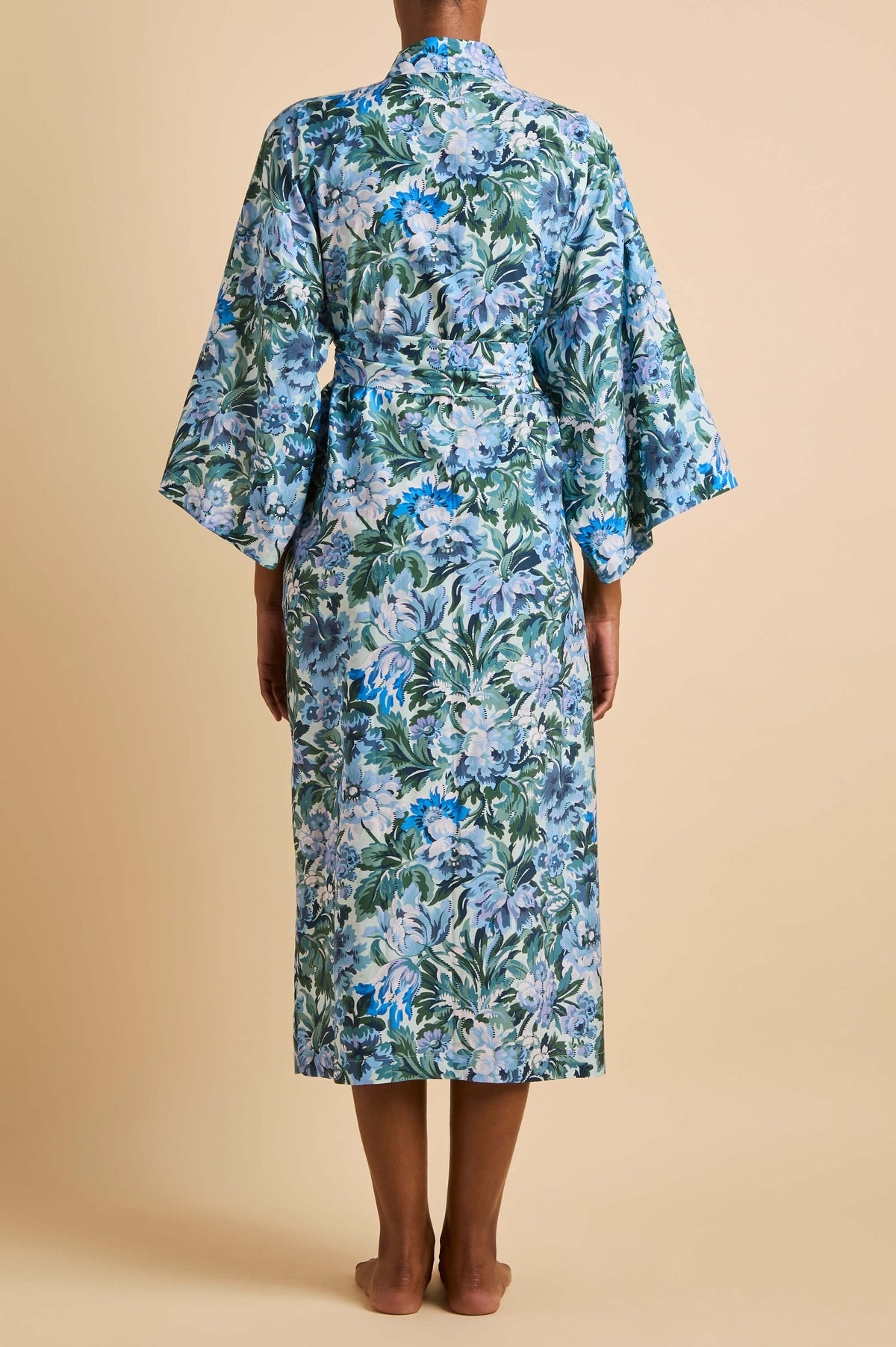 Amaya Azura Blue Floral Robe in Cotton-Silk