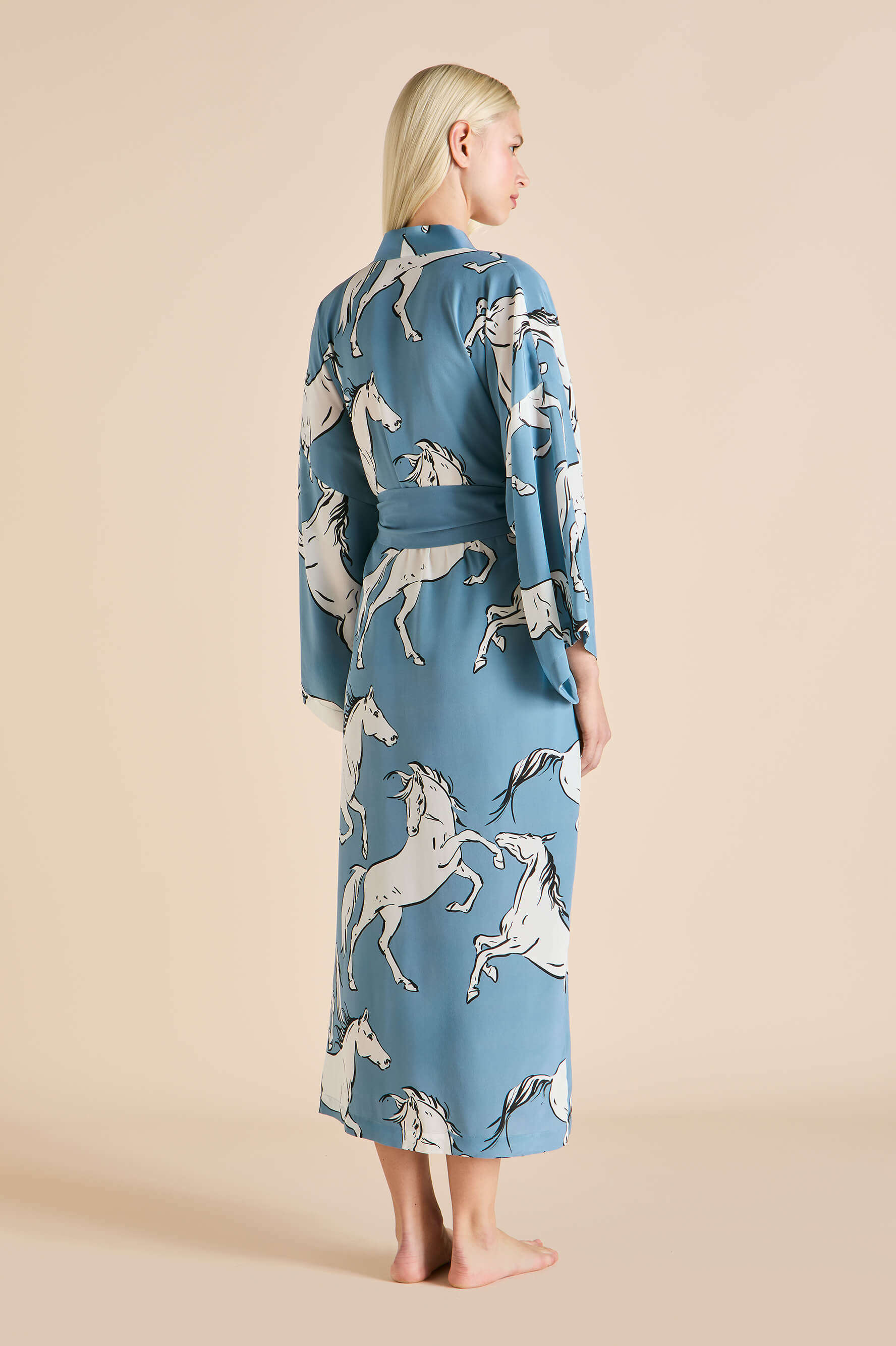 Amaya Cordelia Blue Horse Robe in Silk Crêpe de Chine | Olivia von