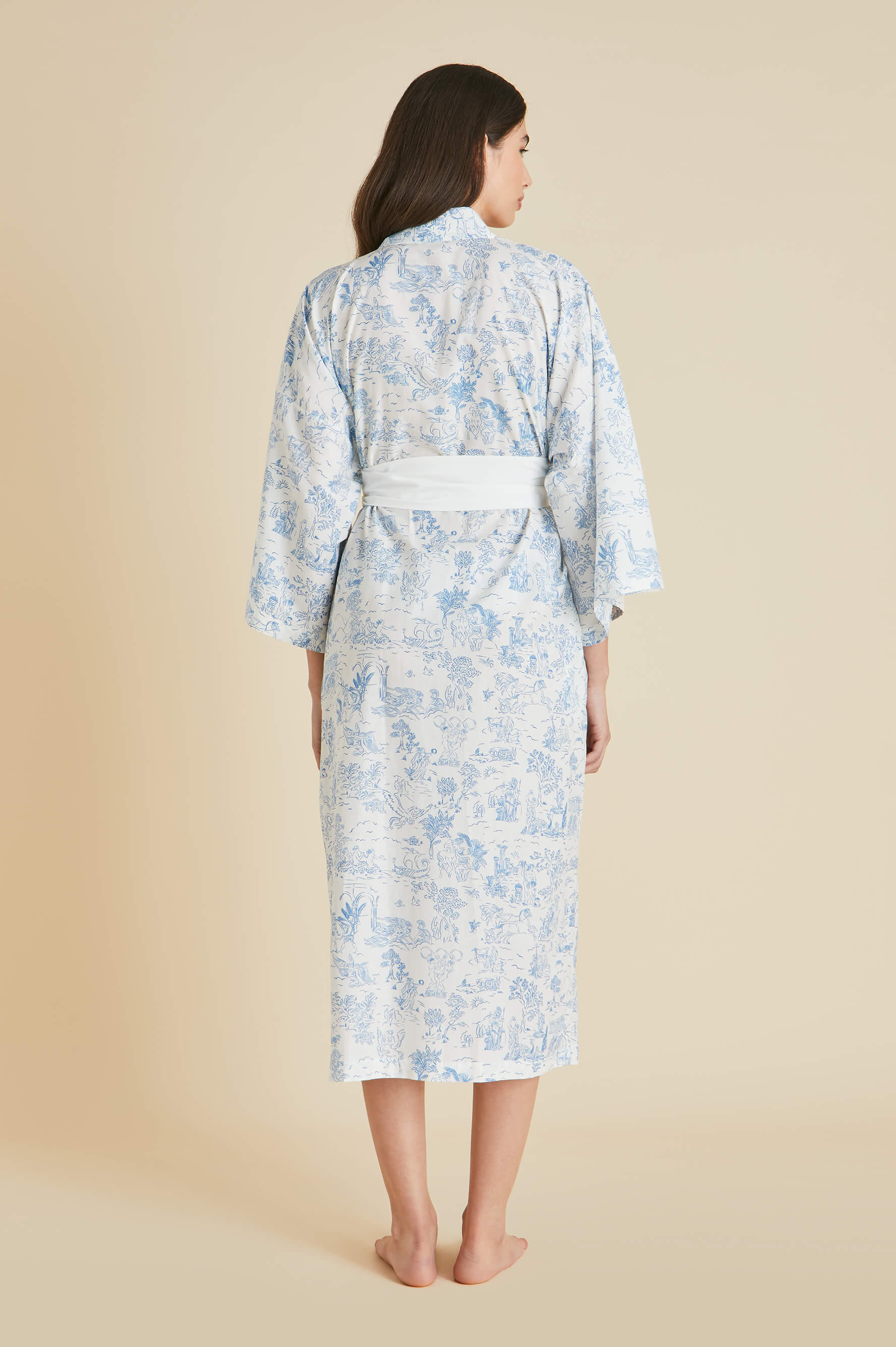 amaya eros ivory toile de jouy robe in cotton-silk 