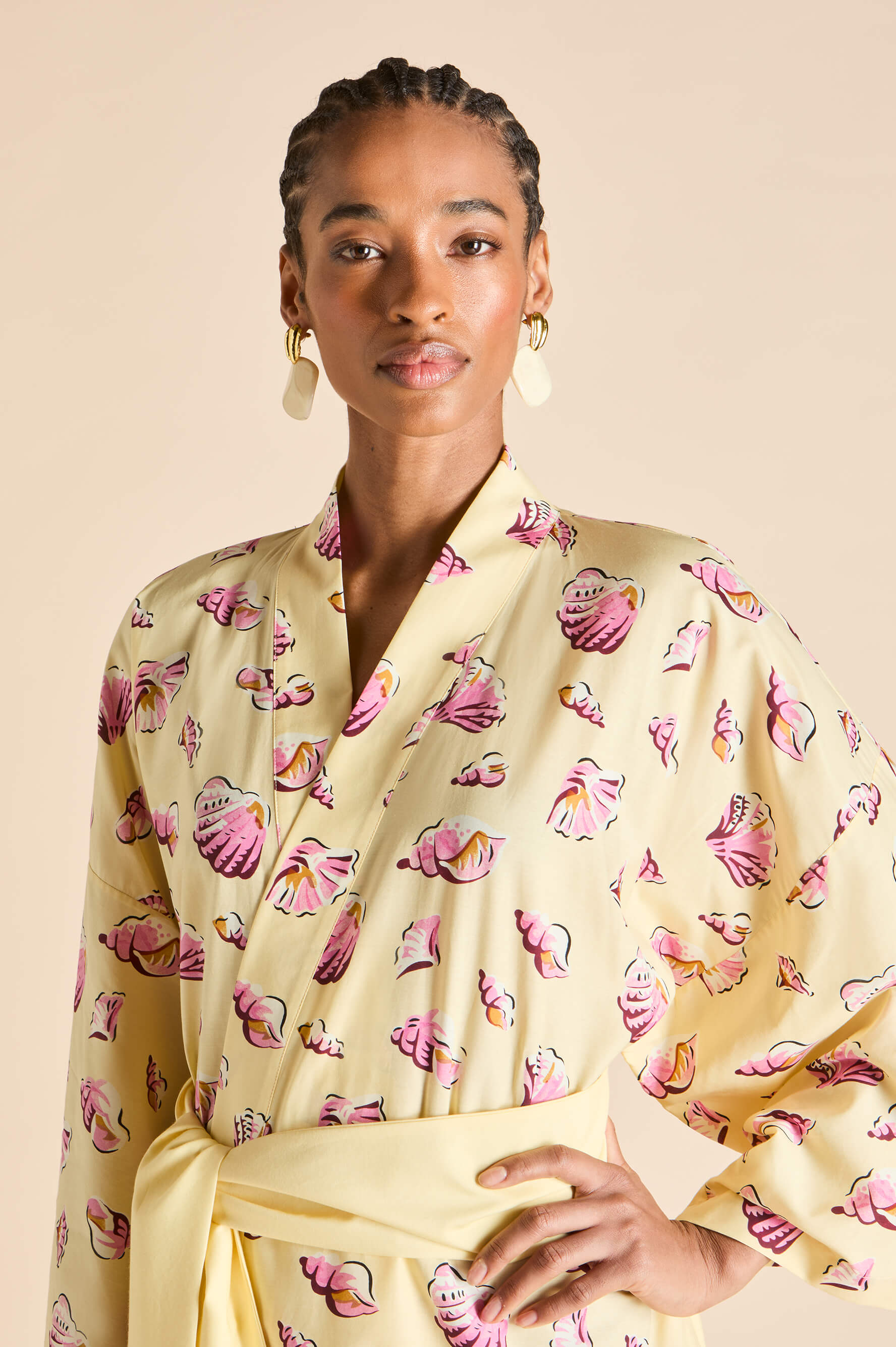 Amaya Helios Yellow Seashell Robe in Cotton-Silk