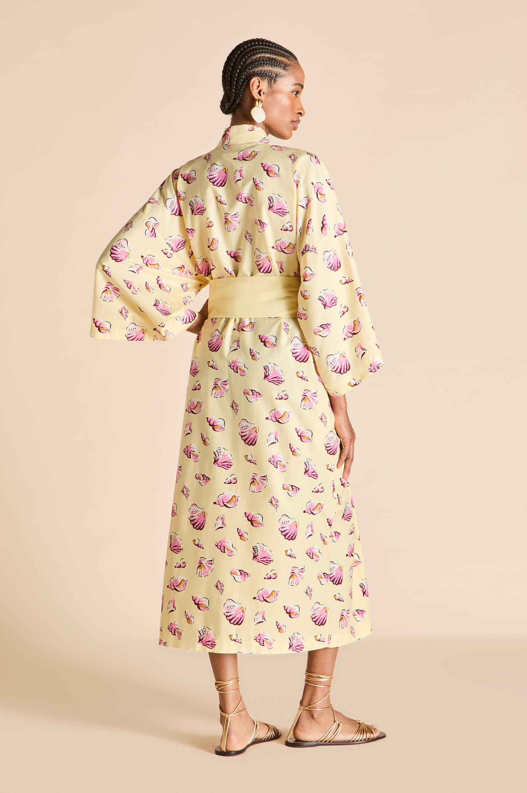 Amaya Helios Yellow Seashell Robe in Cotton-Silk