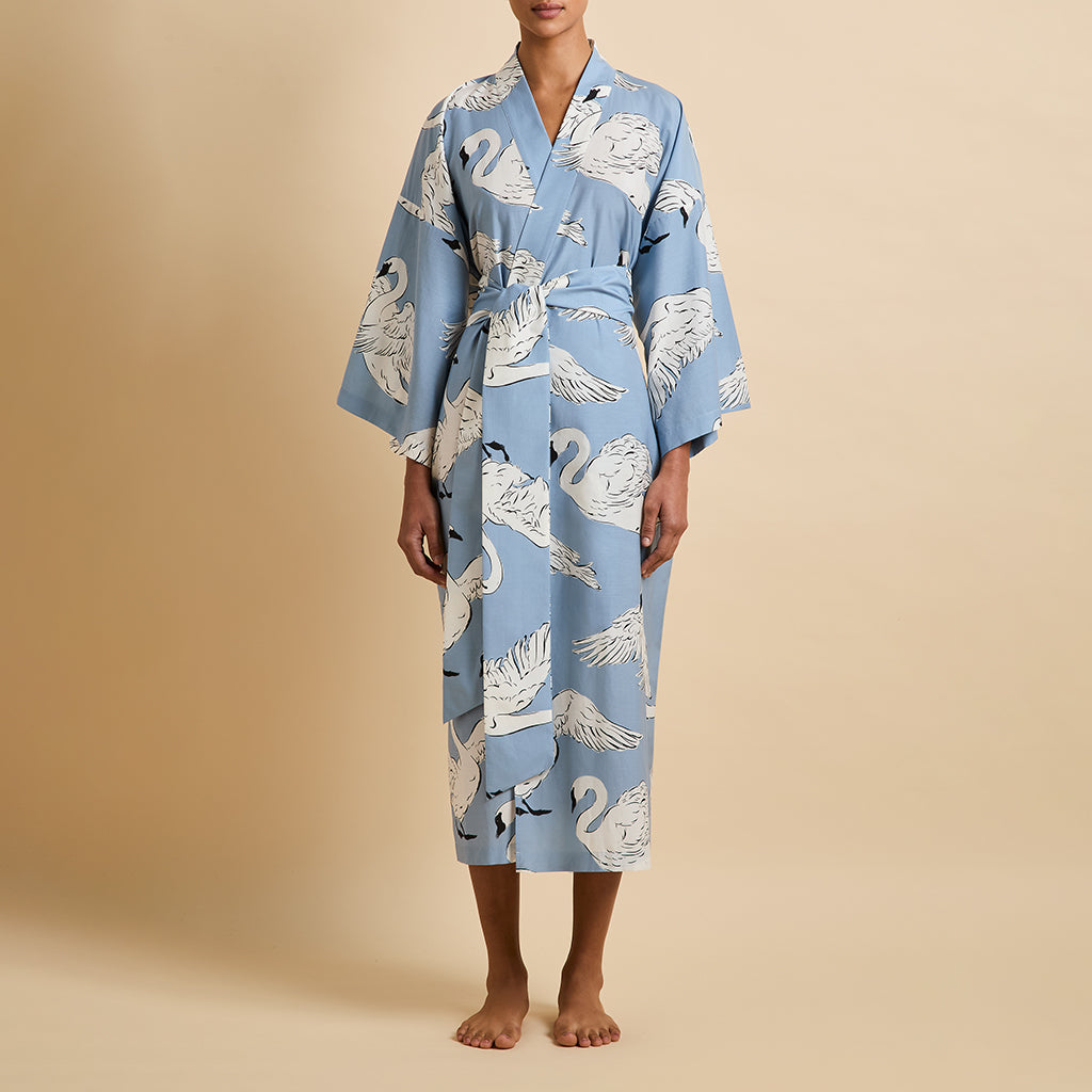 Amaya Laia Blue Swan Robe in Cotton-Silk |Olivia von Halle