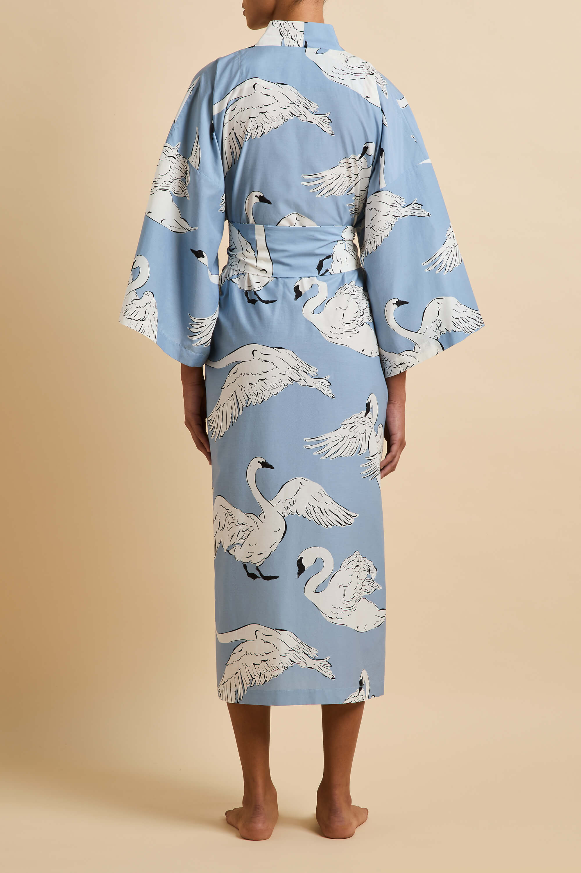 Amaya Laia Blue Swan Robe in Cotton-Silk