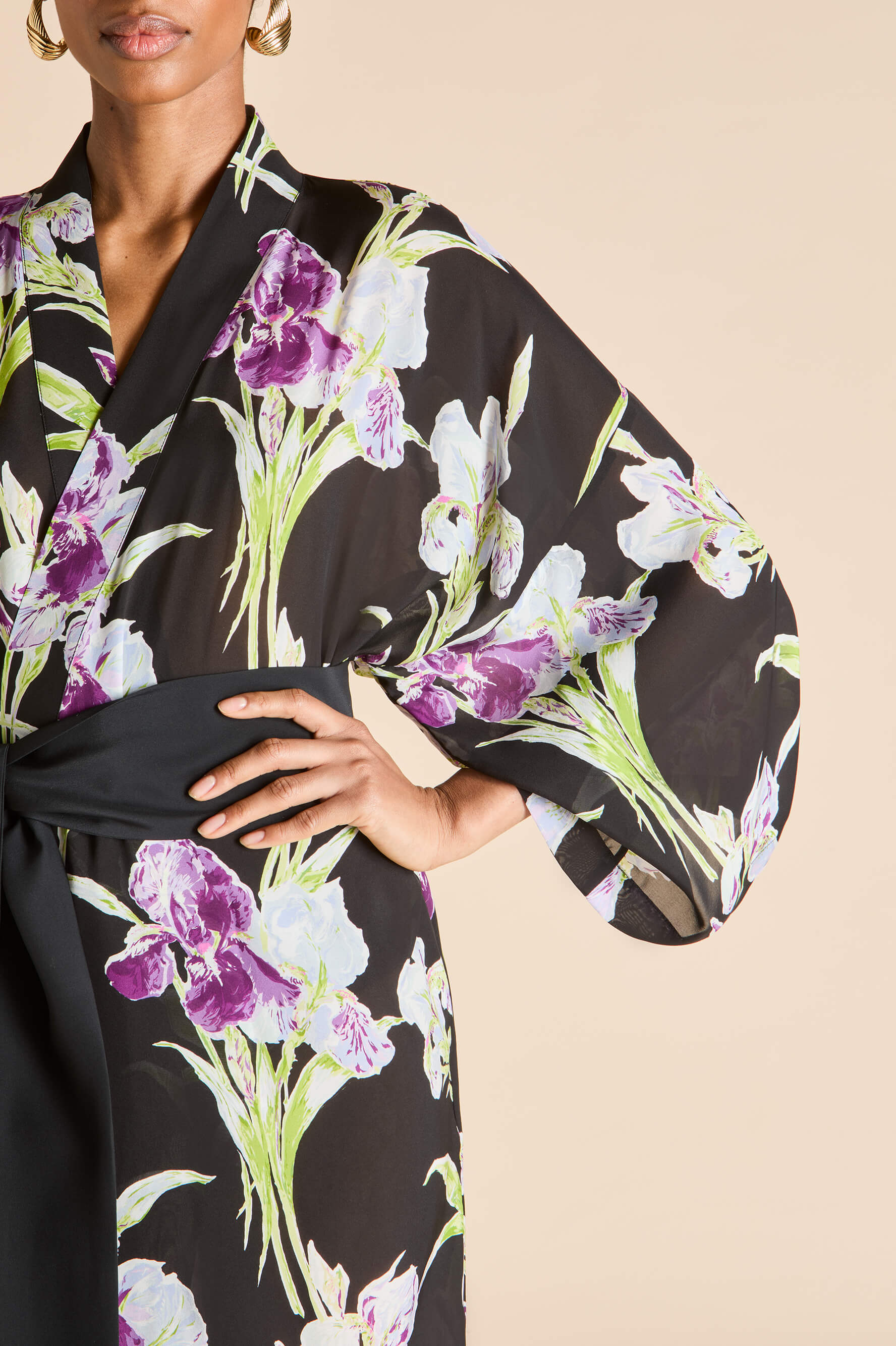 Amaya Seaholly Black Floral Robe in Silk-Chiffon