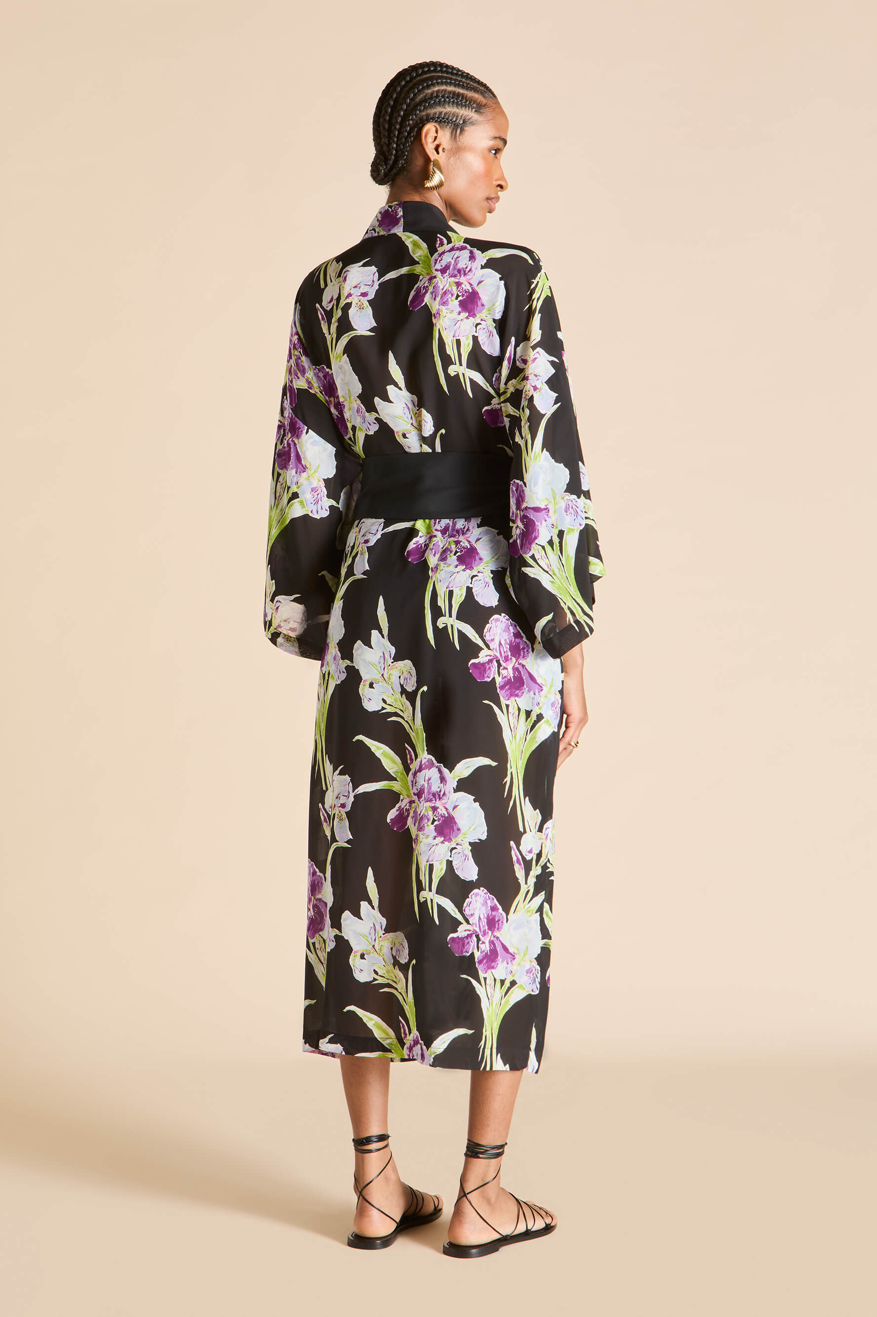 Amaya Seaholly Black Floral Robe in Silk-Chiffon