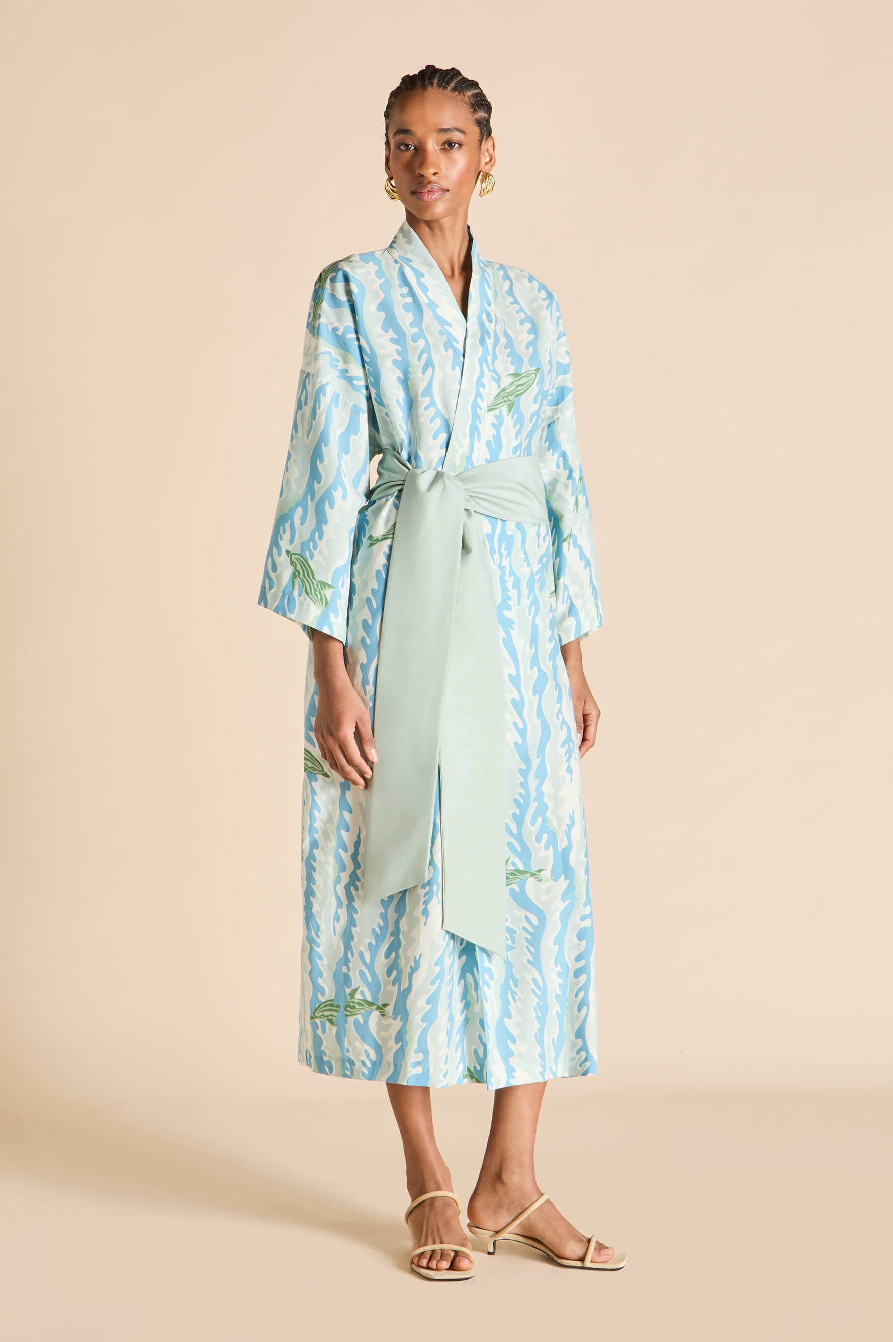 Amaya Sirena Blue Wave Robe in Cotton-Silk