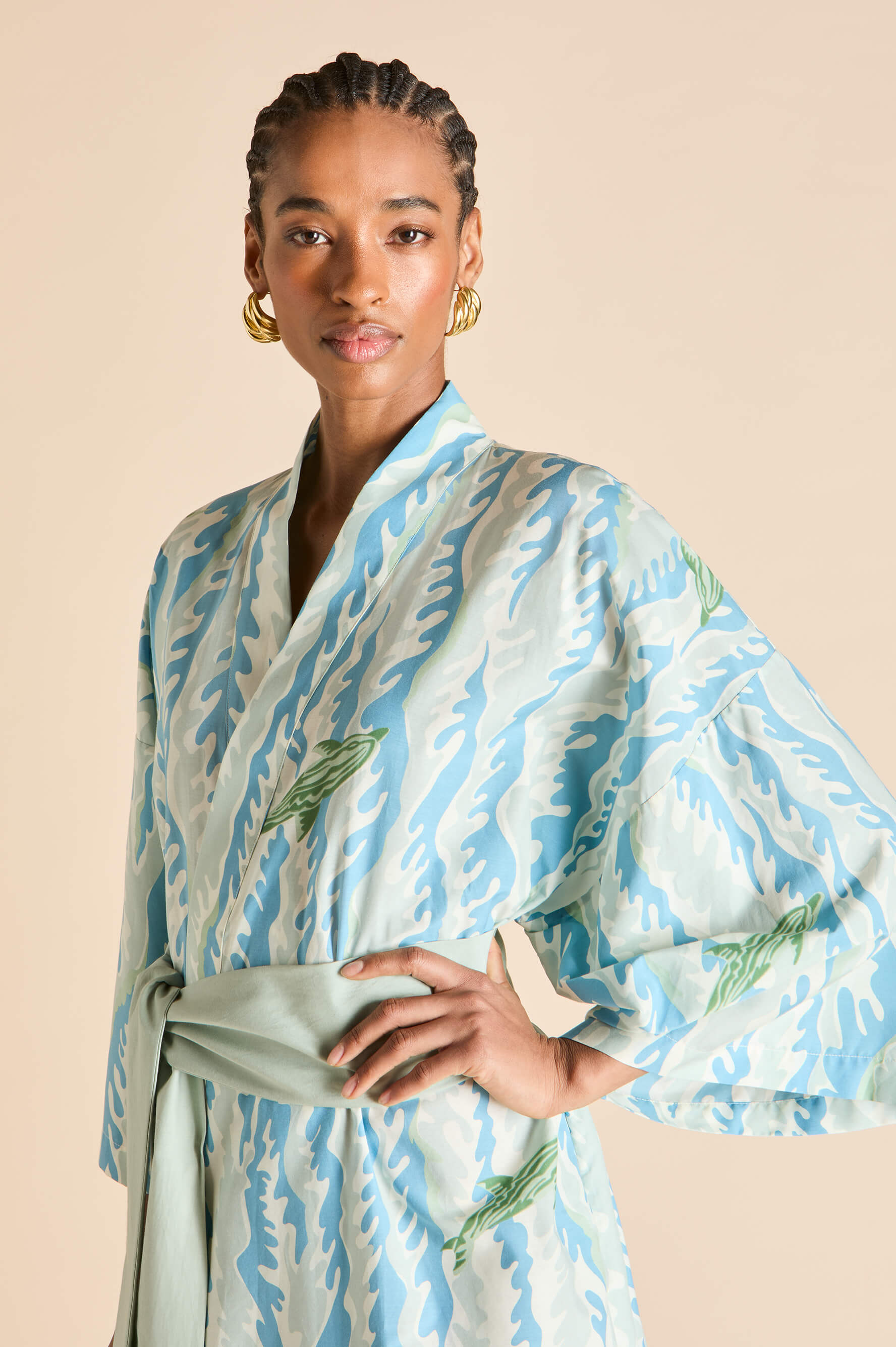 amaya sirena blue wave robe in cotton-silk 