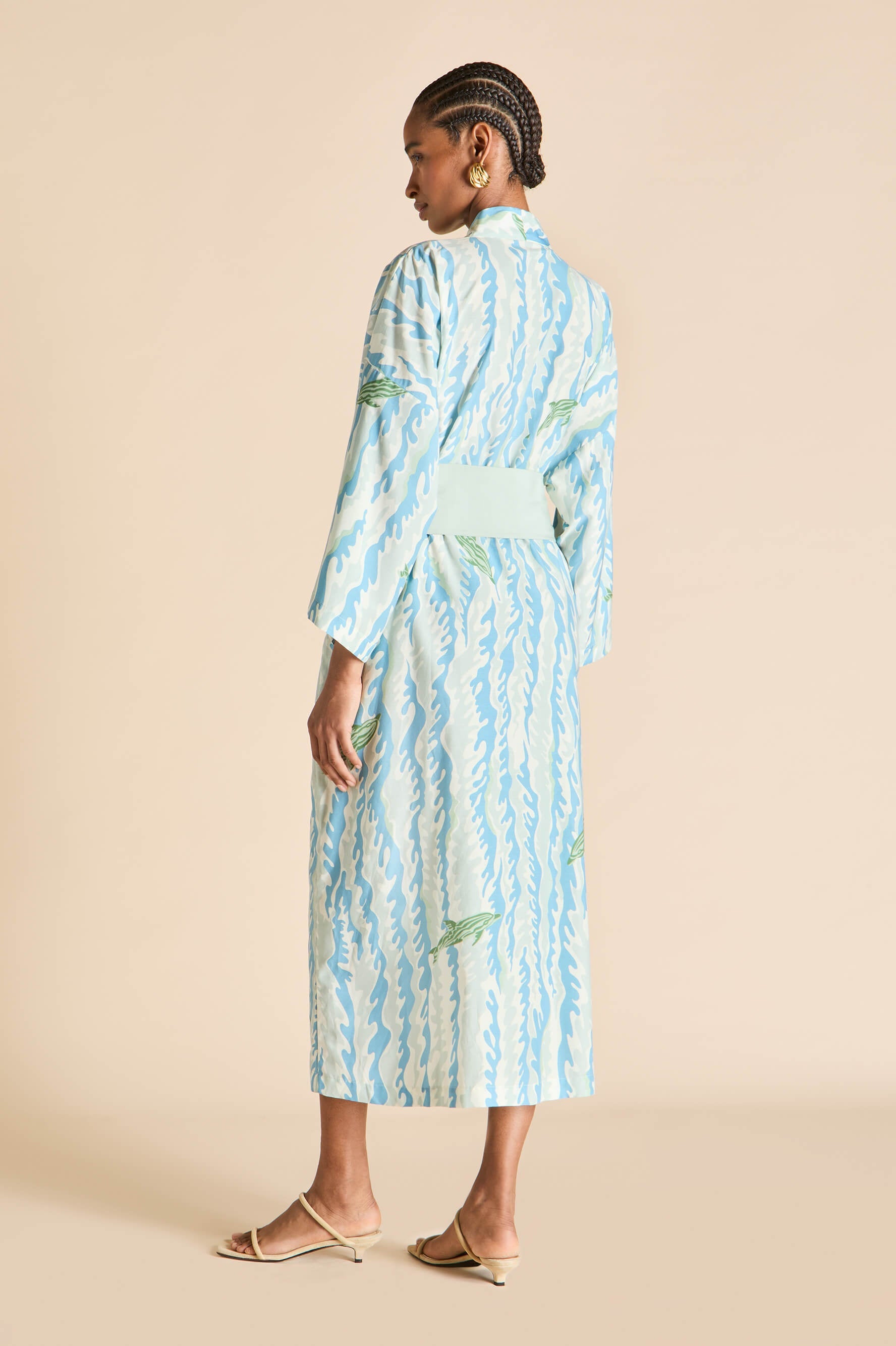 Amaya Sirena Blue Wave Robe in Cotton-Silk