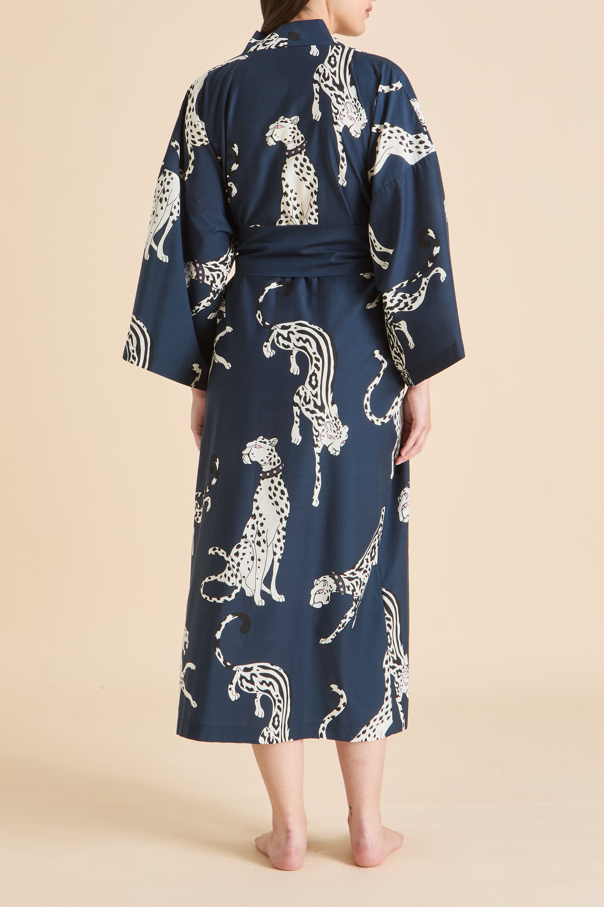 Amaya Ziegfeld Blue Leopard Robe in Cotton-Silk