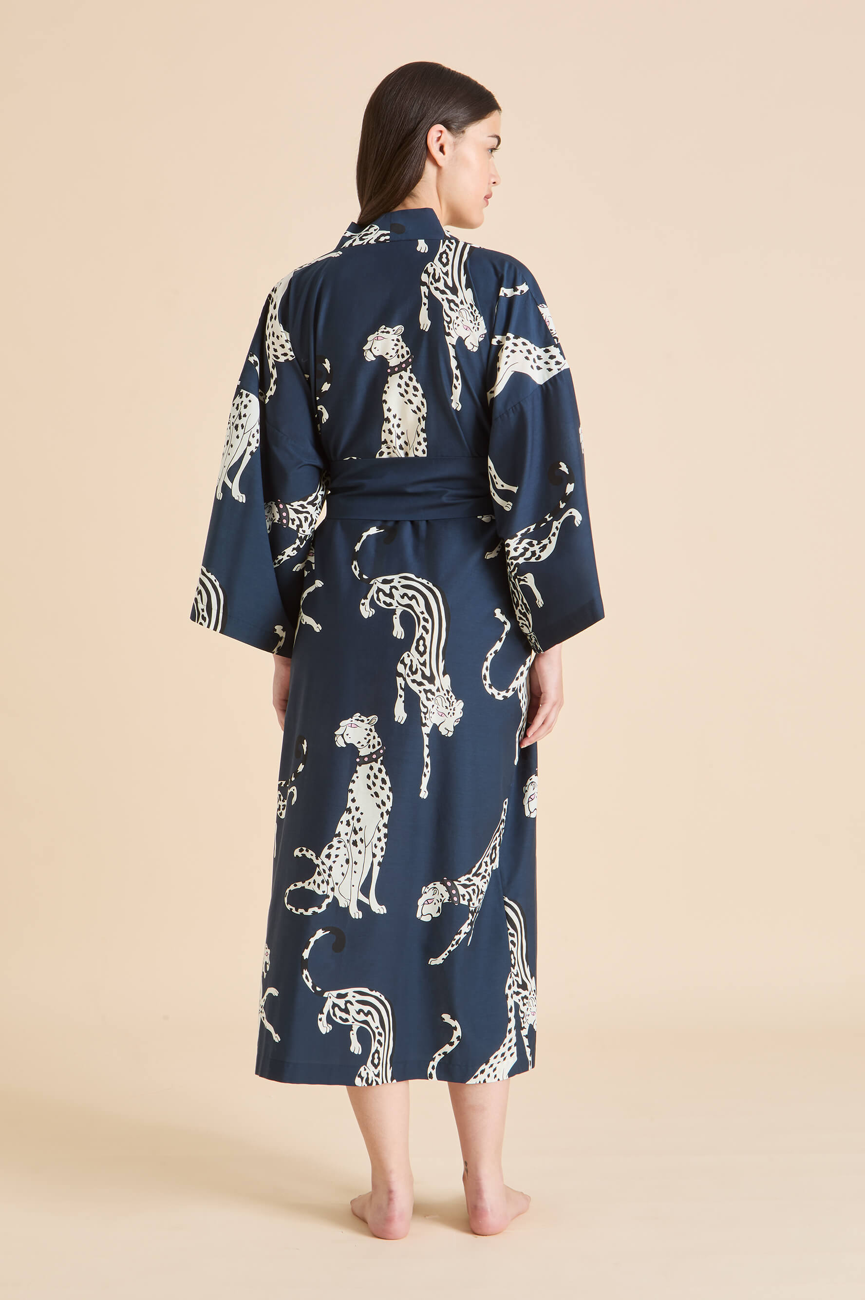 Amaya Ziegfeld Blue Leopard Robe in Cotton-Silk