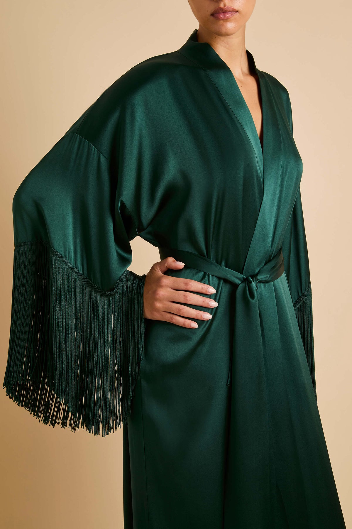 Amina Clover Green Robe in Silk Satin