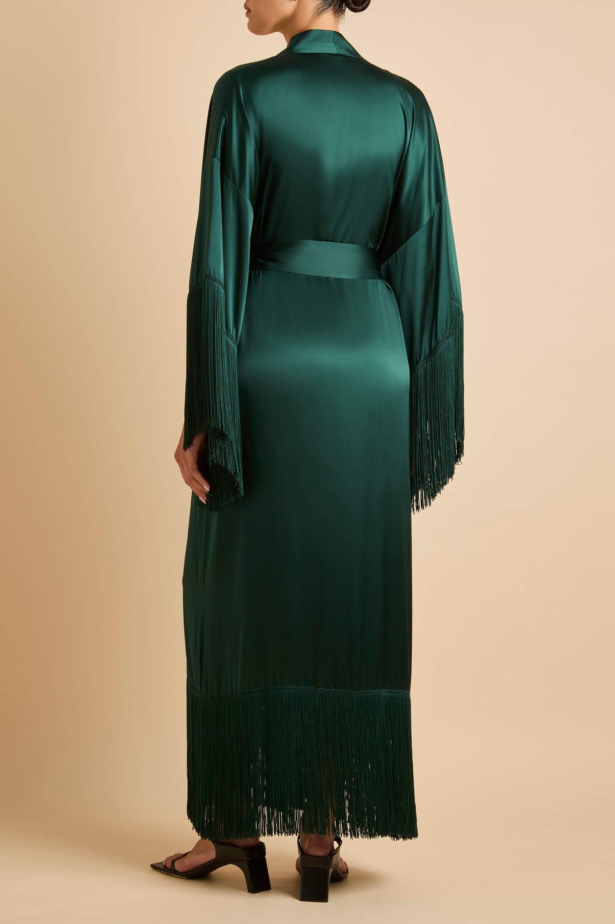 Amina Clover Green Robe in Silk Satin