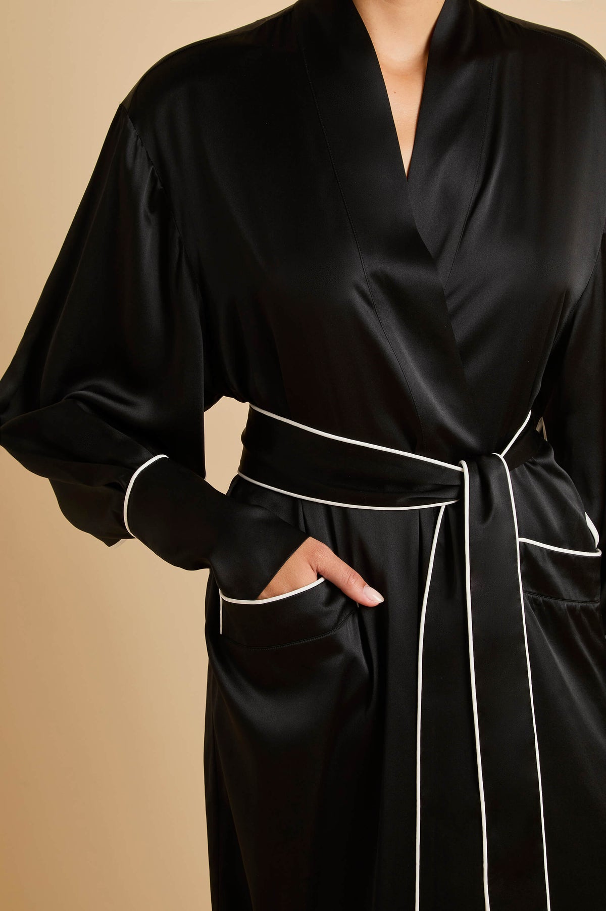 anya black robe in silk satin 