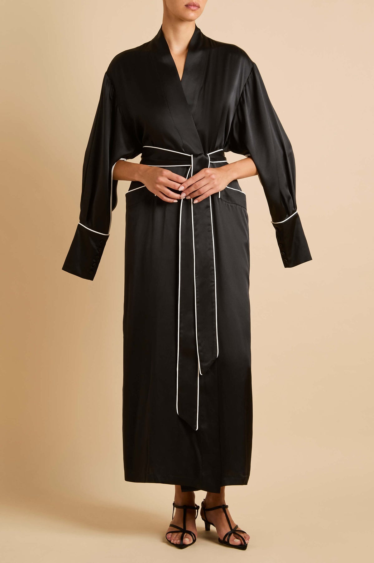 Anya Black Robe in Silk Satin