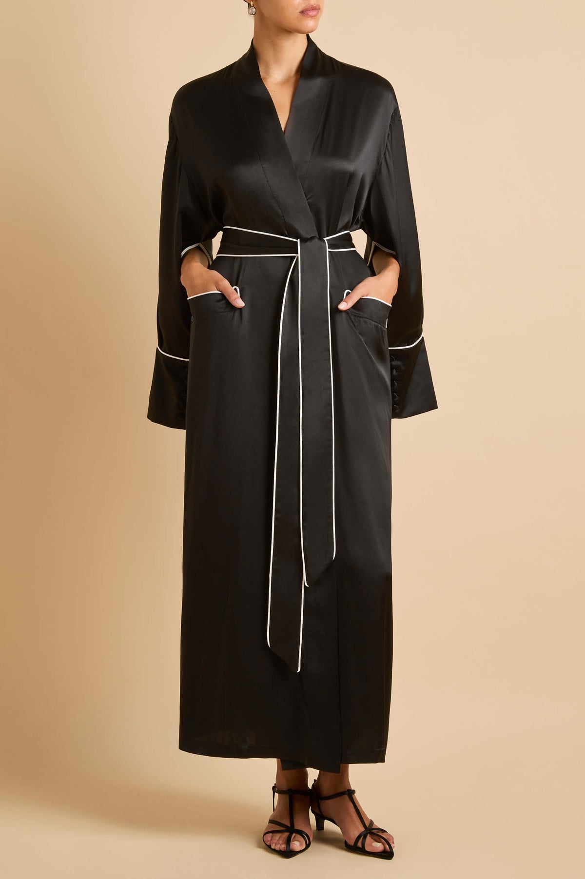 Anya Black Robe in Silk Satin