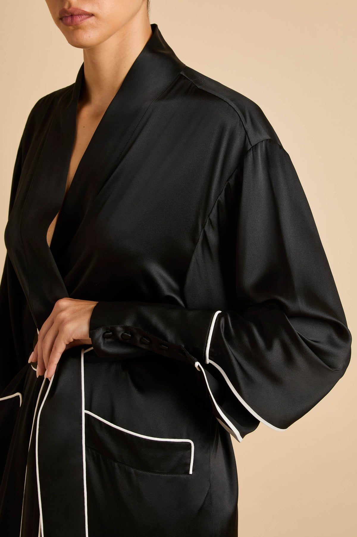 Anya Black Robe in Silk Satin