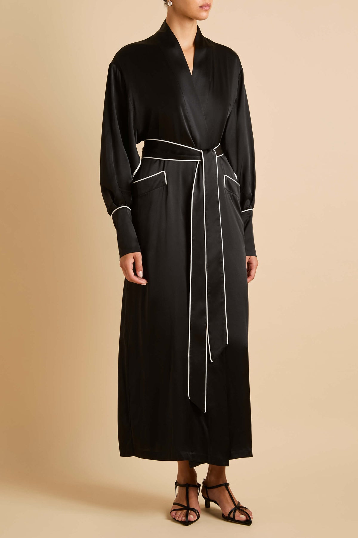 Anya Black Robe in Silk Satin