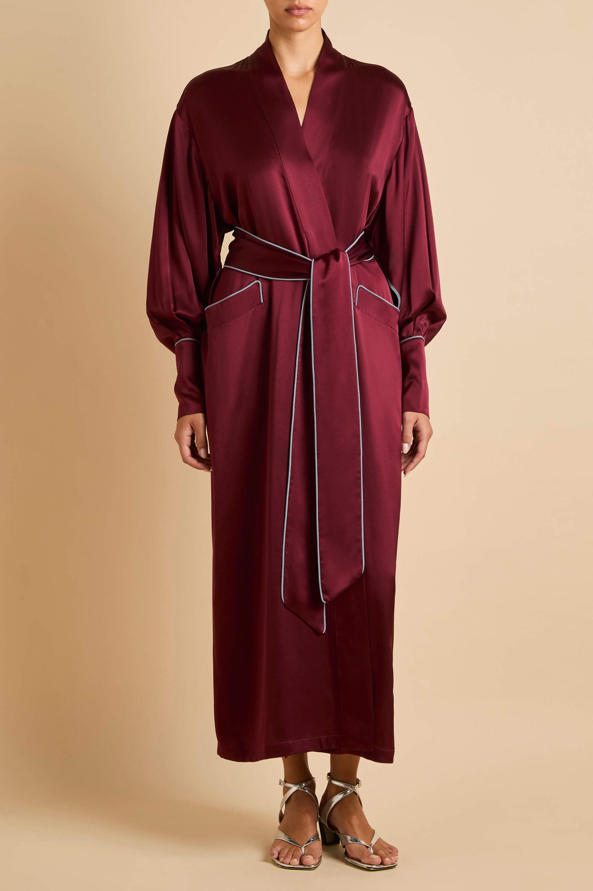 anya tawney red robe in silk satin 
