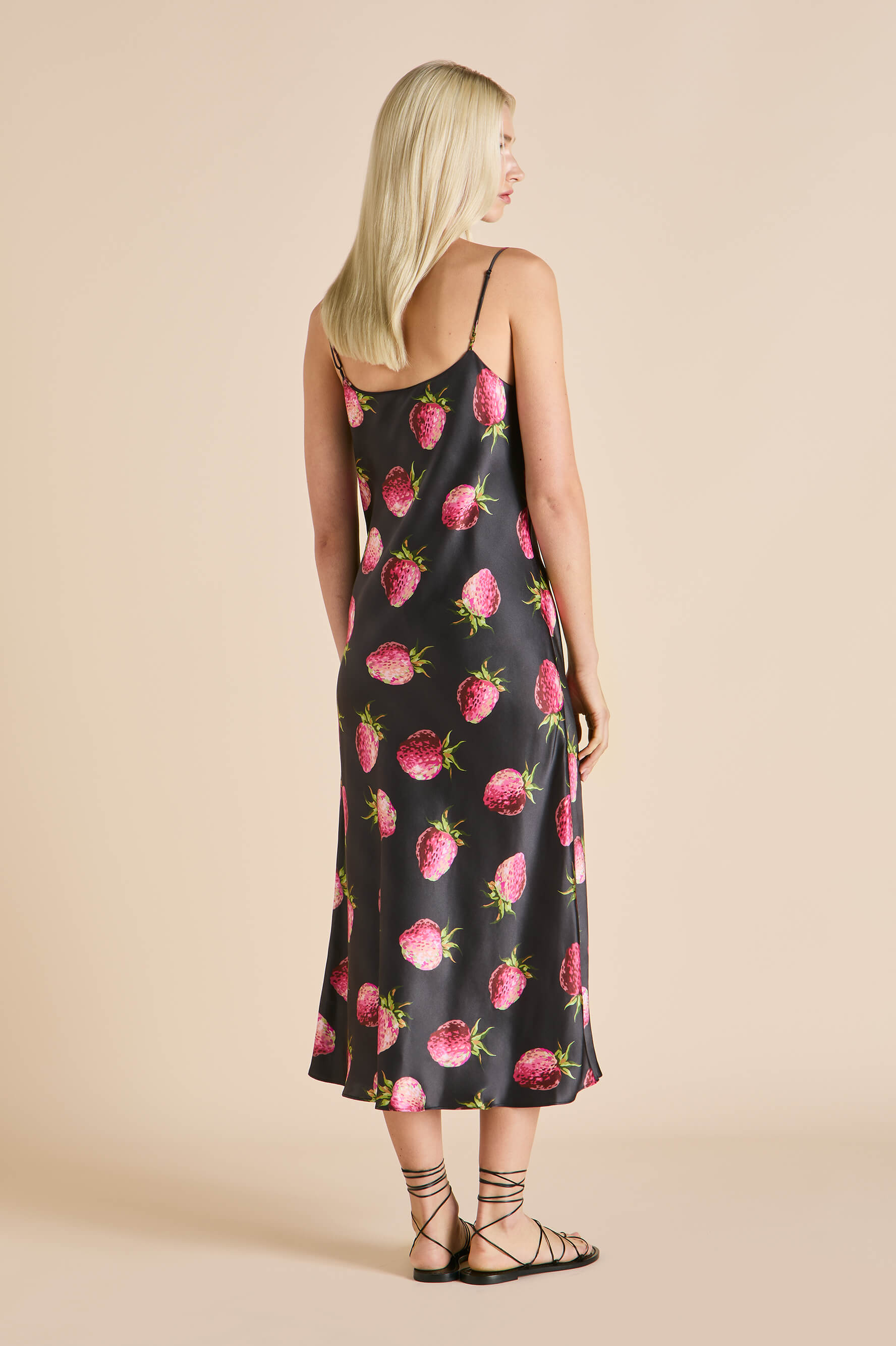 Artemis Brigham Black Strawberry Slip Dress in Silk Satin