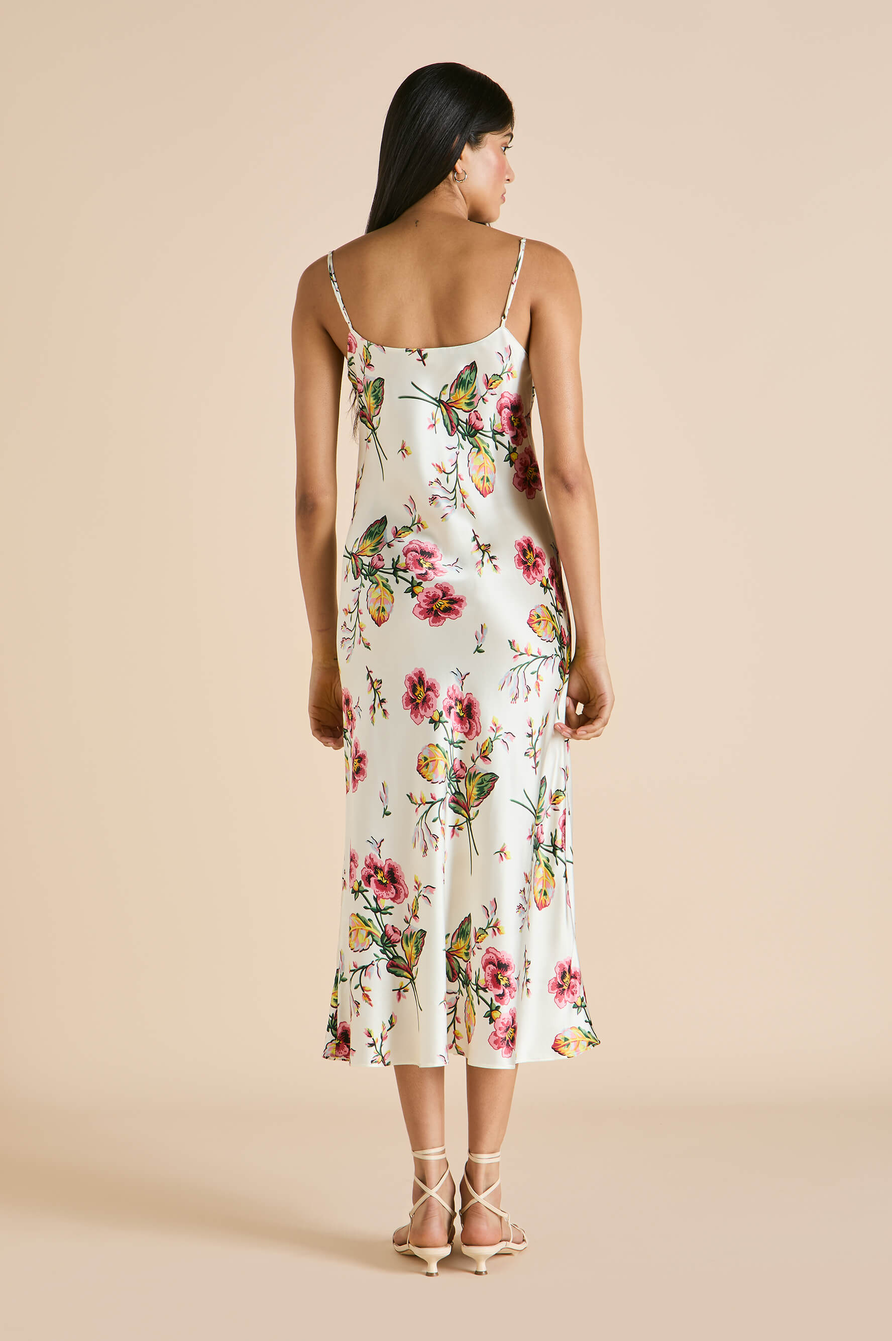 Artemis Maugham Ivory Floral Slip Dress in Silk Satin